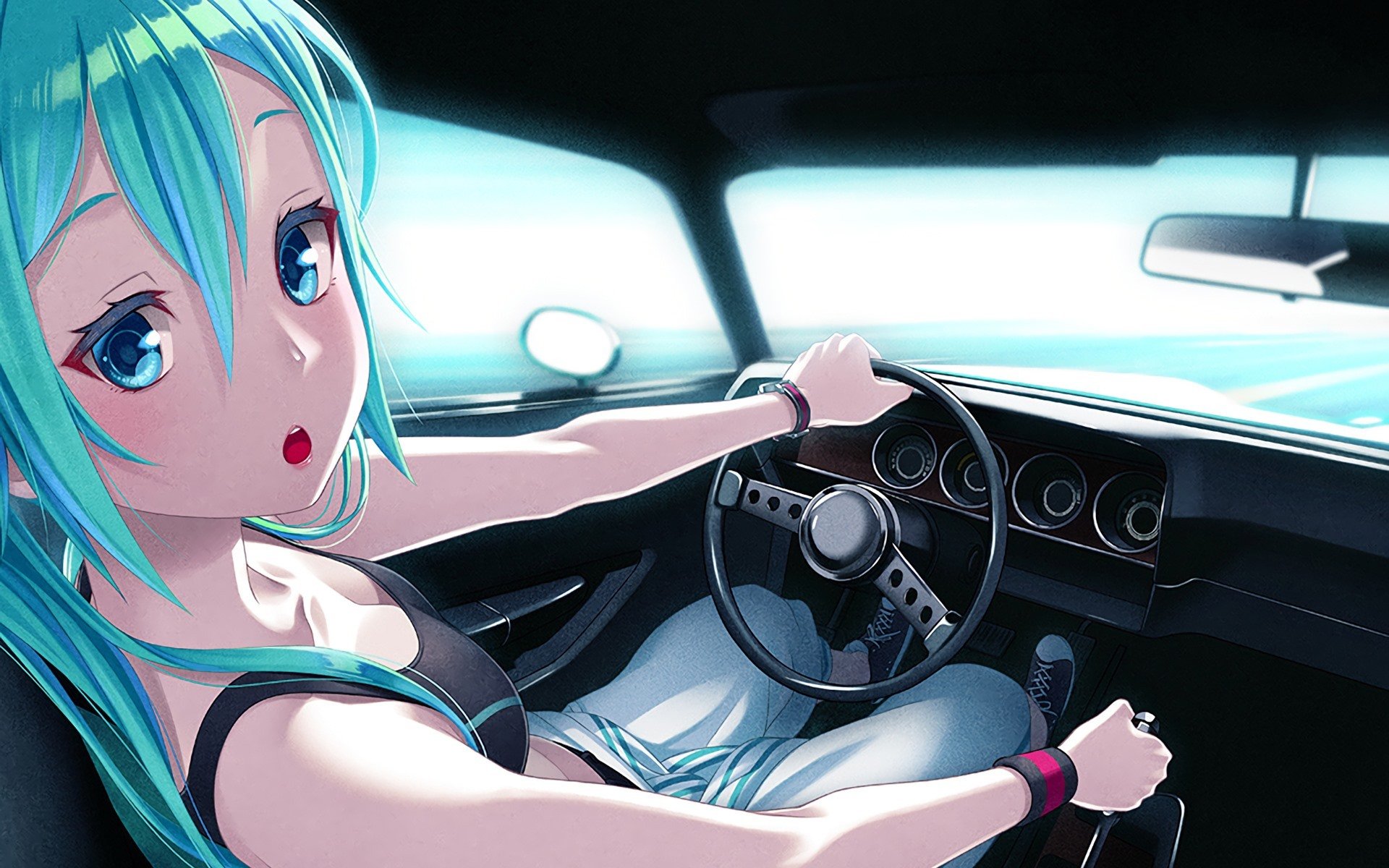 卡通人物 初音 开车 驾驶