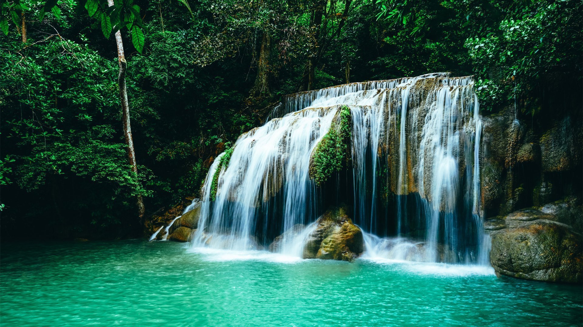炎炎夏日 瀑布 清凉 碧绿 水潭