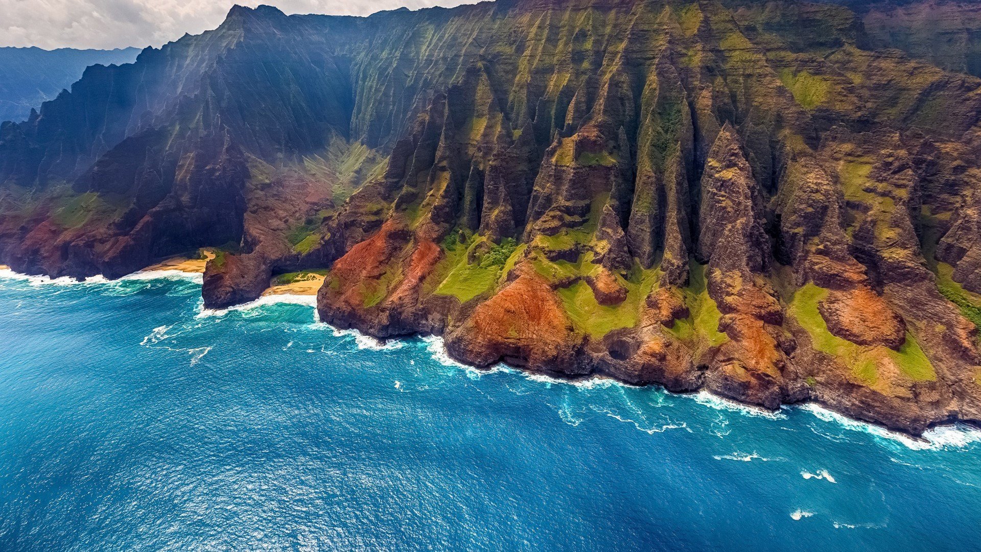 海洋天堂 夏威夷 海岸 山脉 海浪 航拍