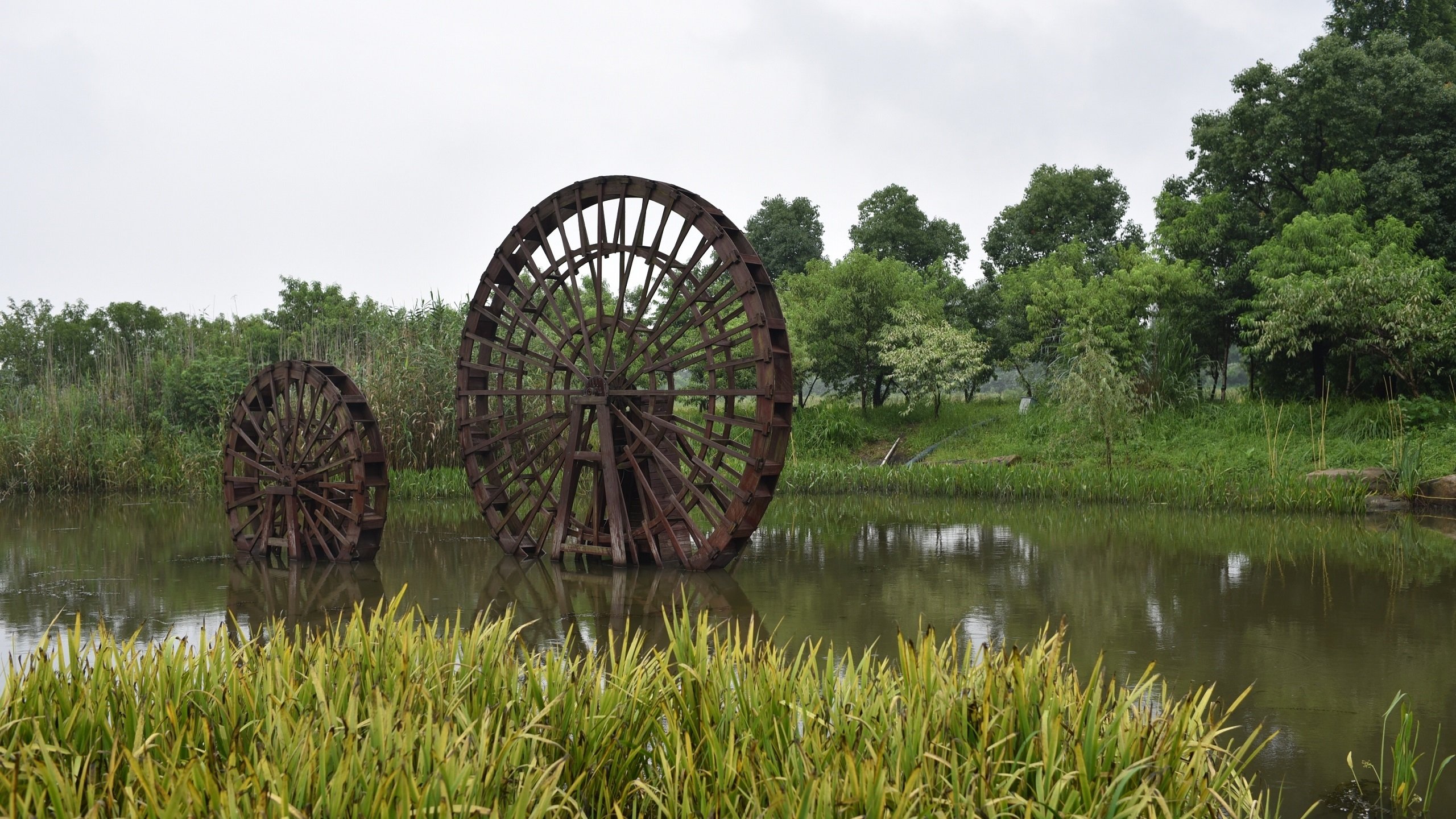 水车 河渠 湿地公园