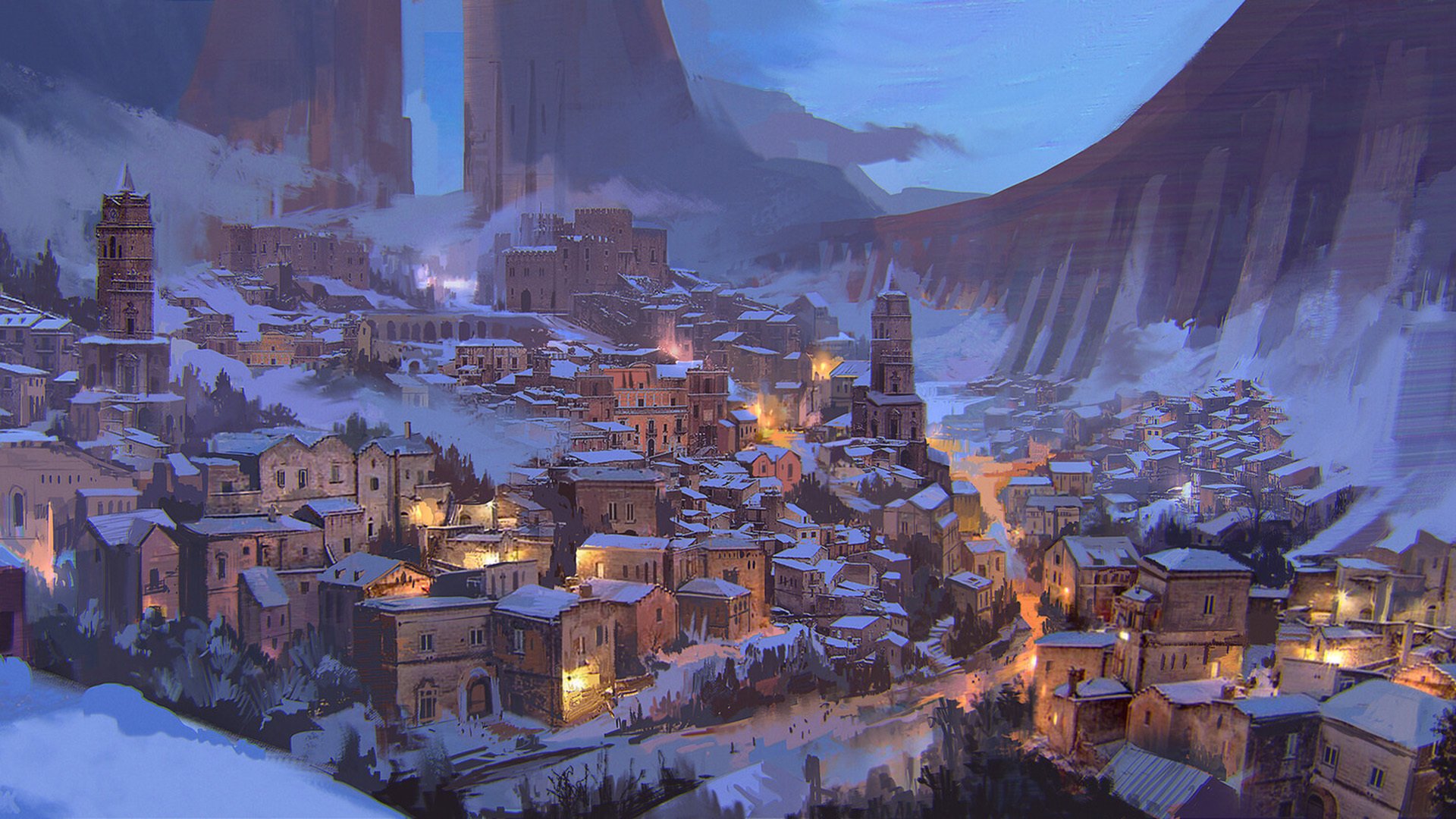 部落 小镇 山谷 夜晚