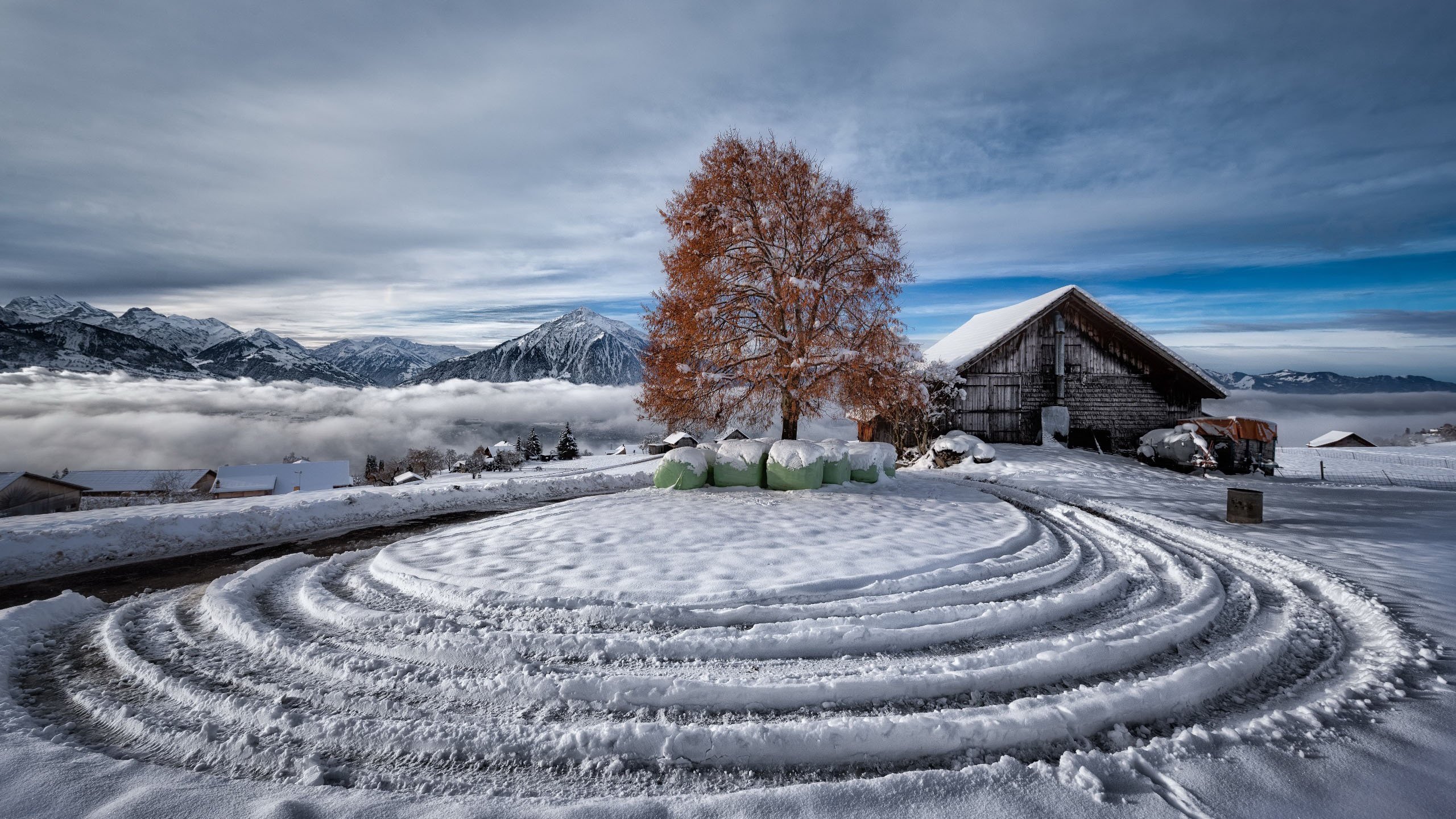 冰天雪地 冬天 乡村 木屋 雪山