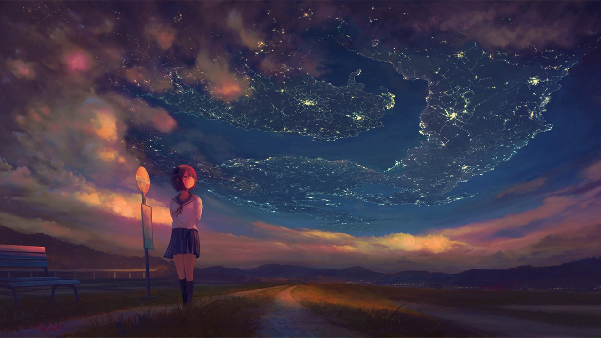 女孩 学妹 星空 天空 旷野