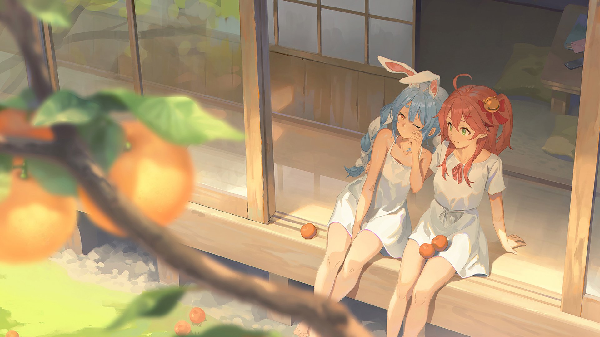 庭院里的夏天 果树 姐妹