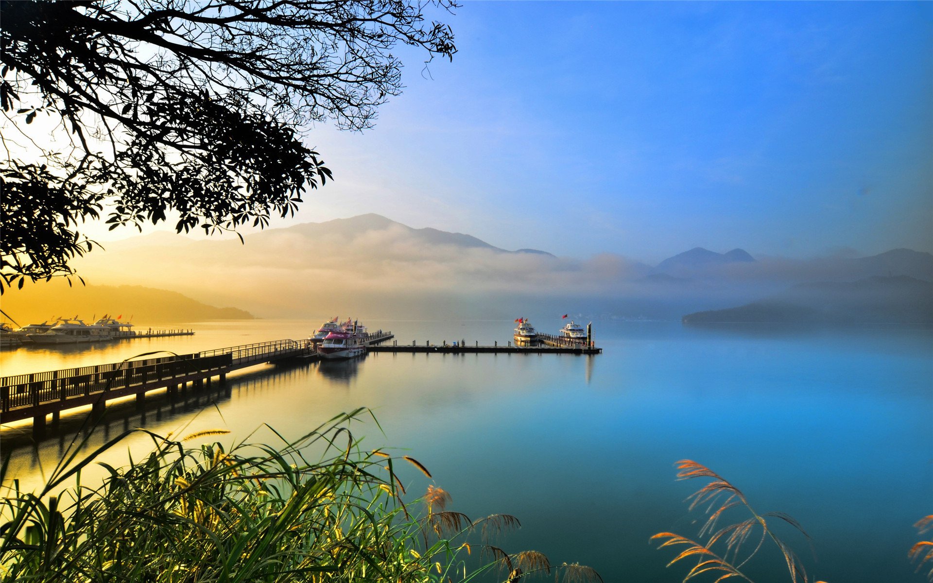 自然风光 码头 夕阳 湖泊