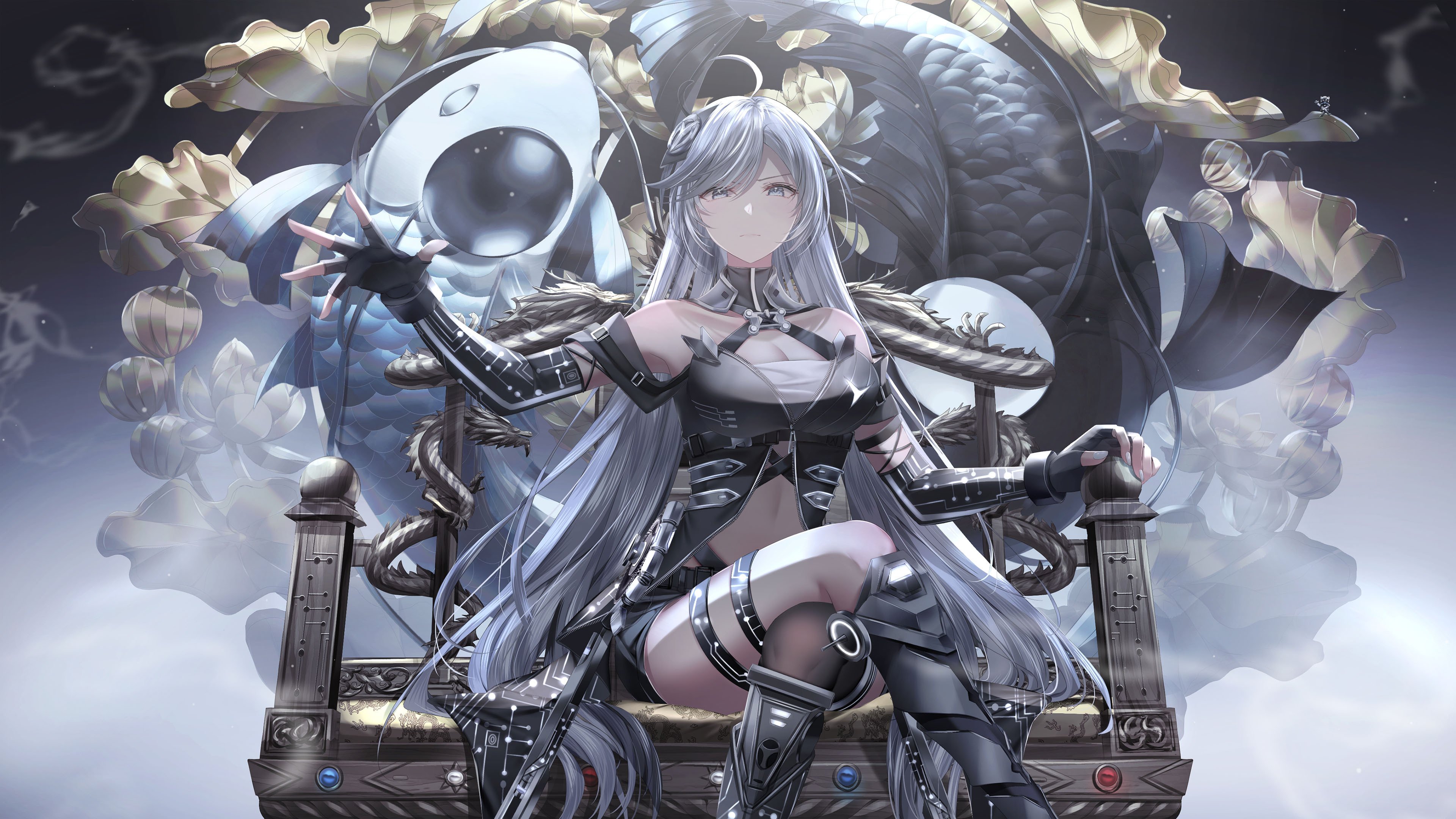 龙椅 鲤鱼 宝座 长发美少女