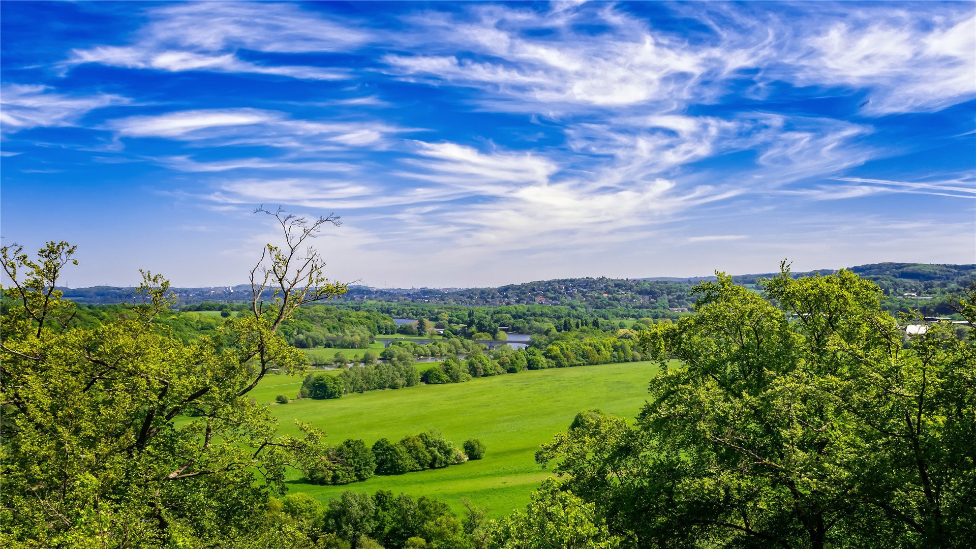 蓝天白云  德国  巴伐利亚  广阔  蓝天  草坪