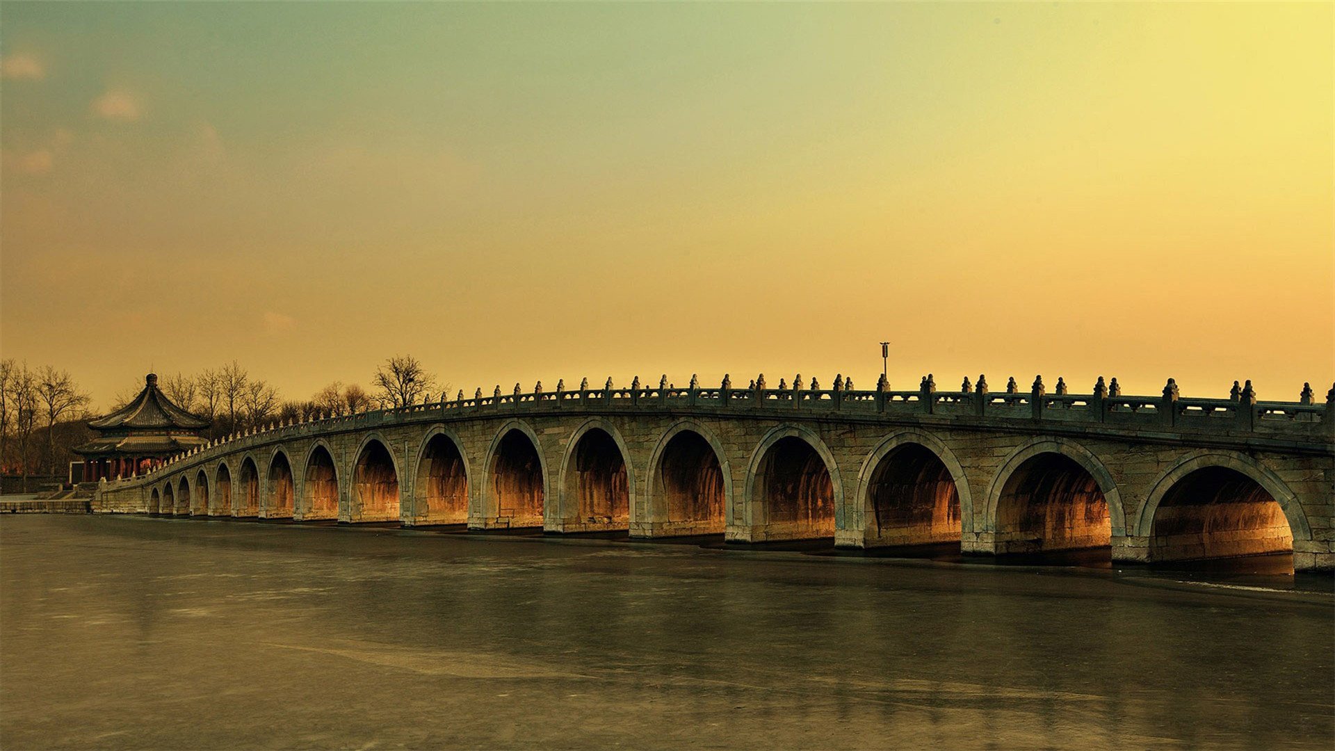 城市夜景 卢沟桥 狮子 拱桥 古迹