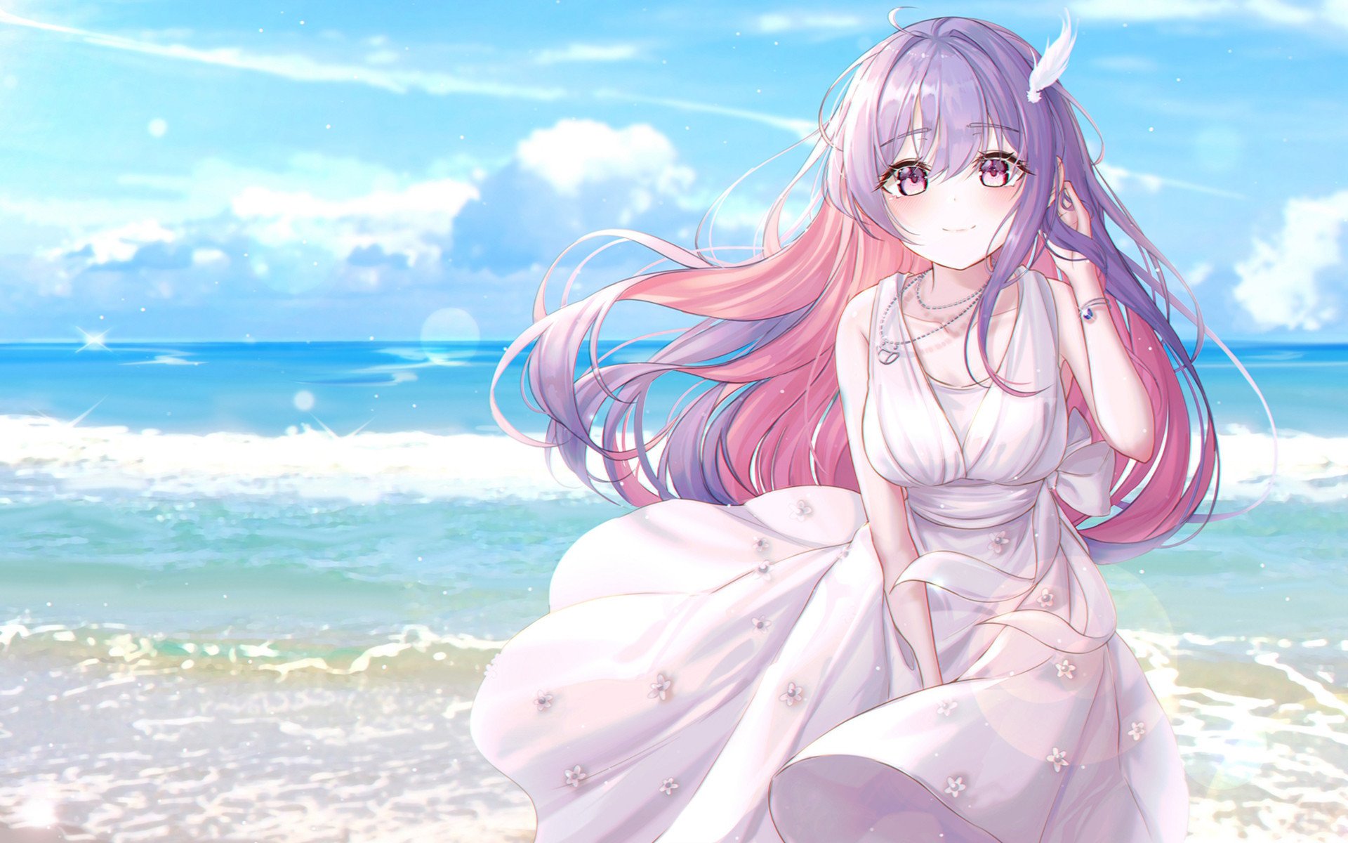 二次元 海浪 裙子 蓝天