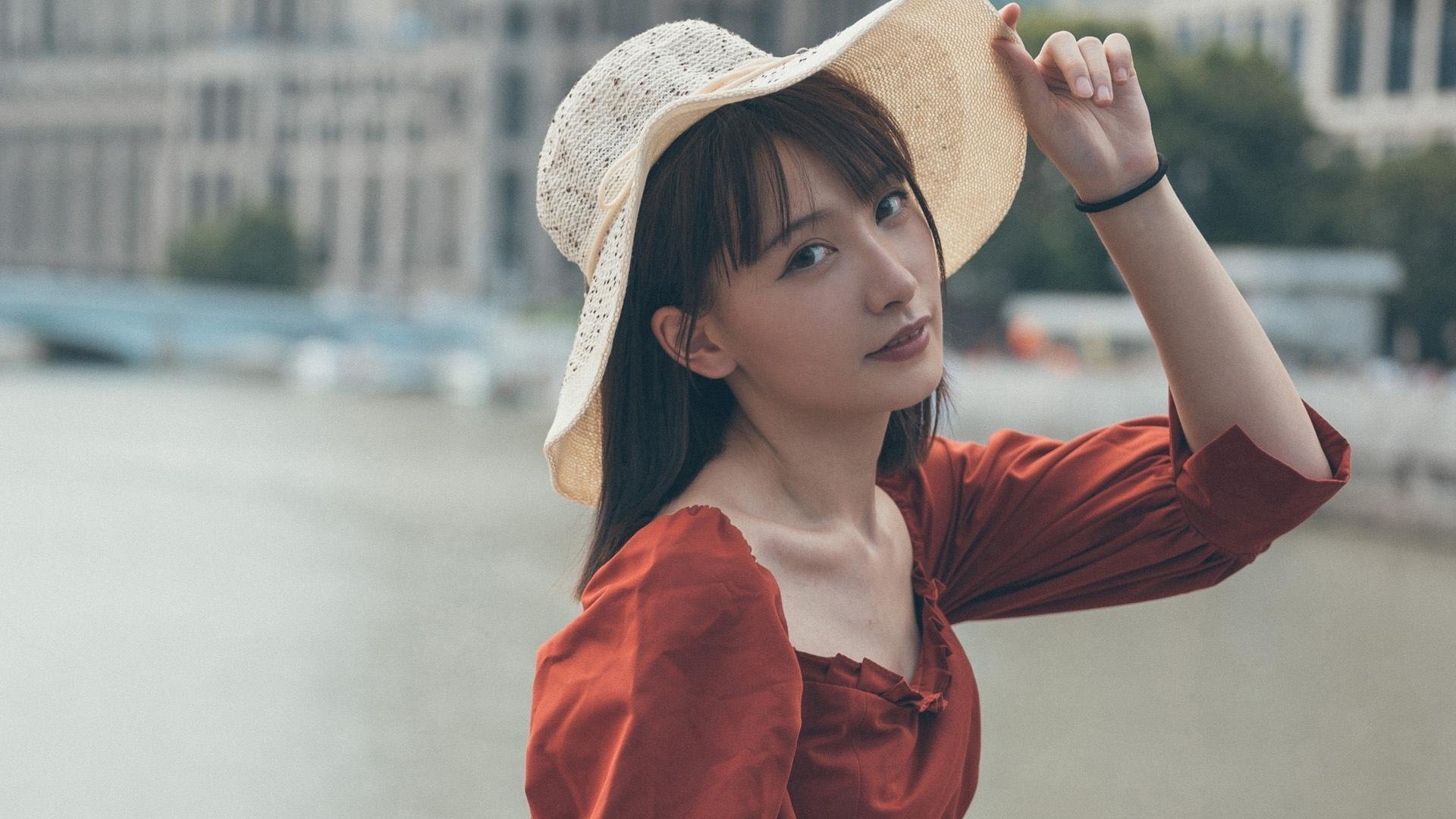 清纯 草帽 太阳帽 长发 阳光