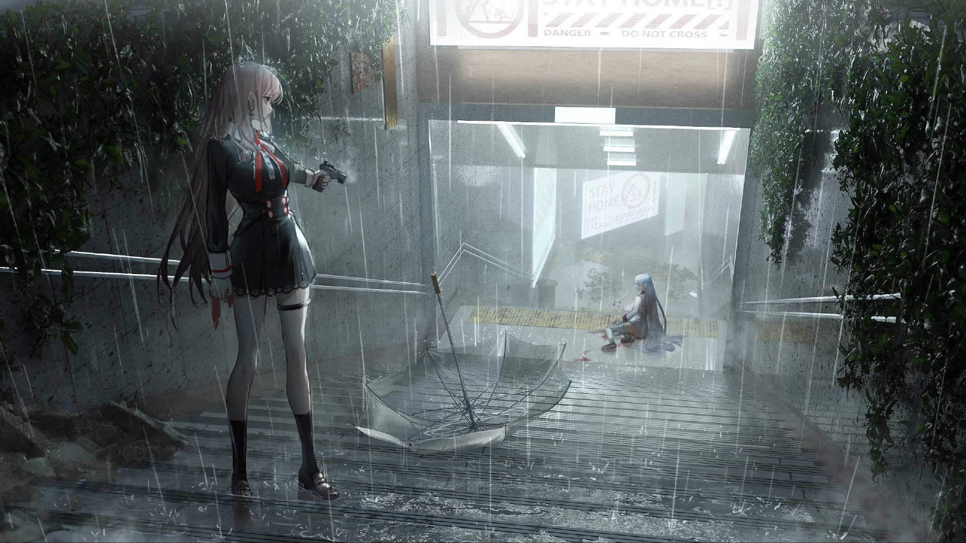 二次元 雨天 手枪 楼梯 楼梯