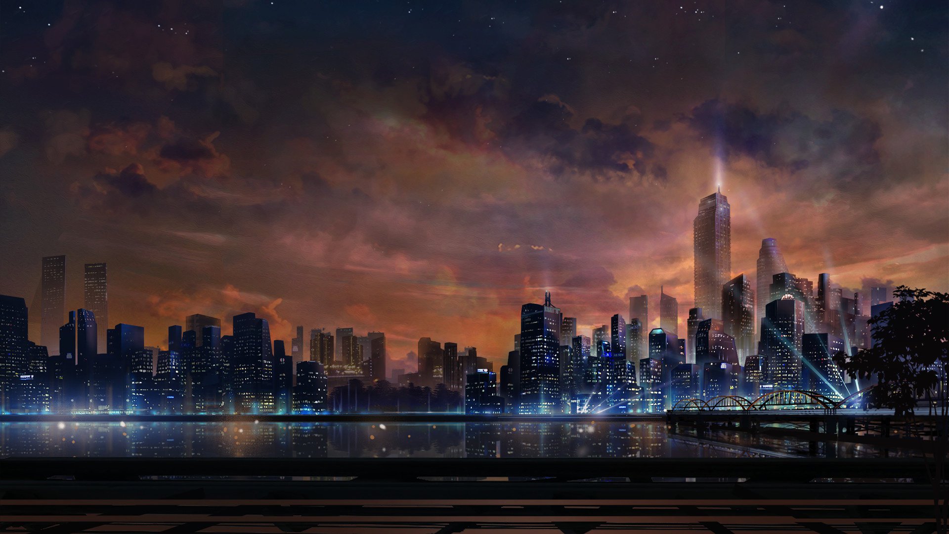 城市夜景 灯光 海滨
