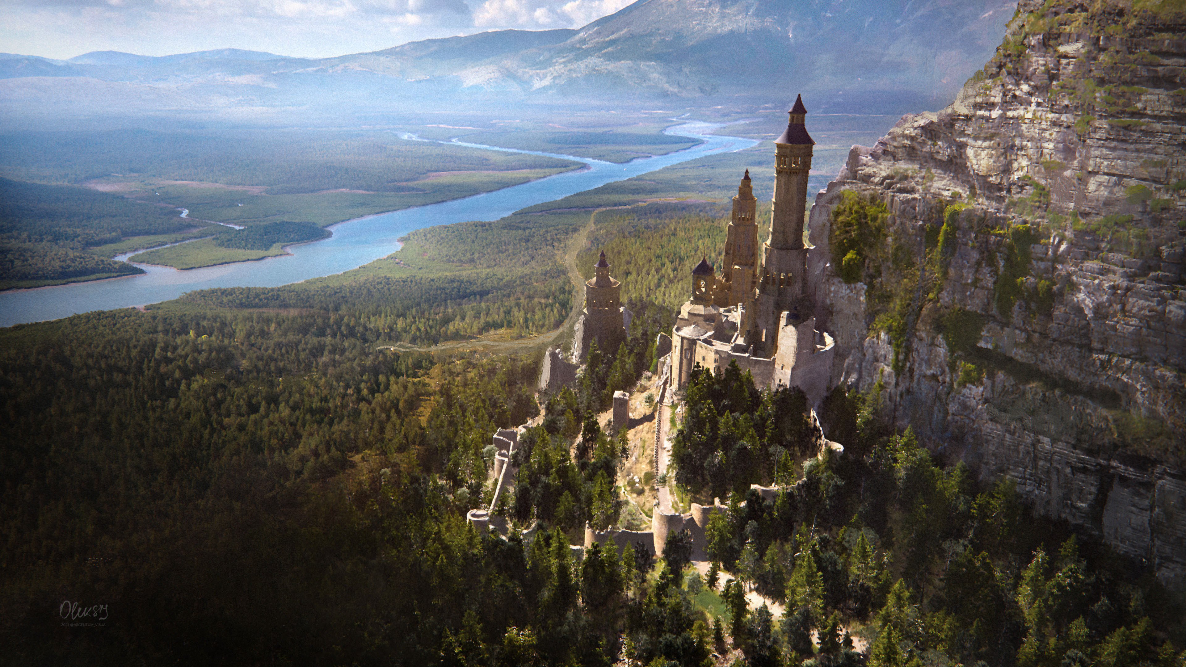 靠山的城堡 树林 古堡 一望无际