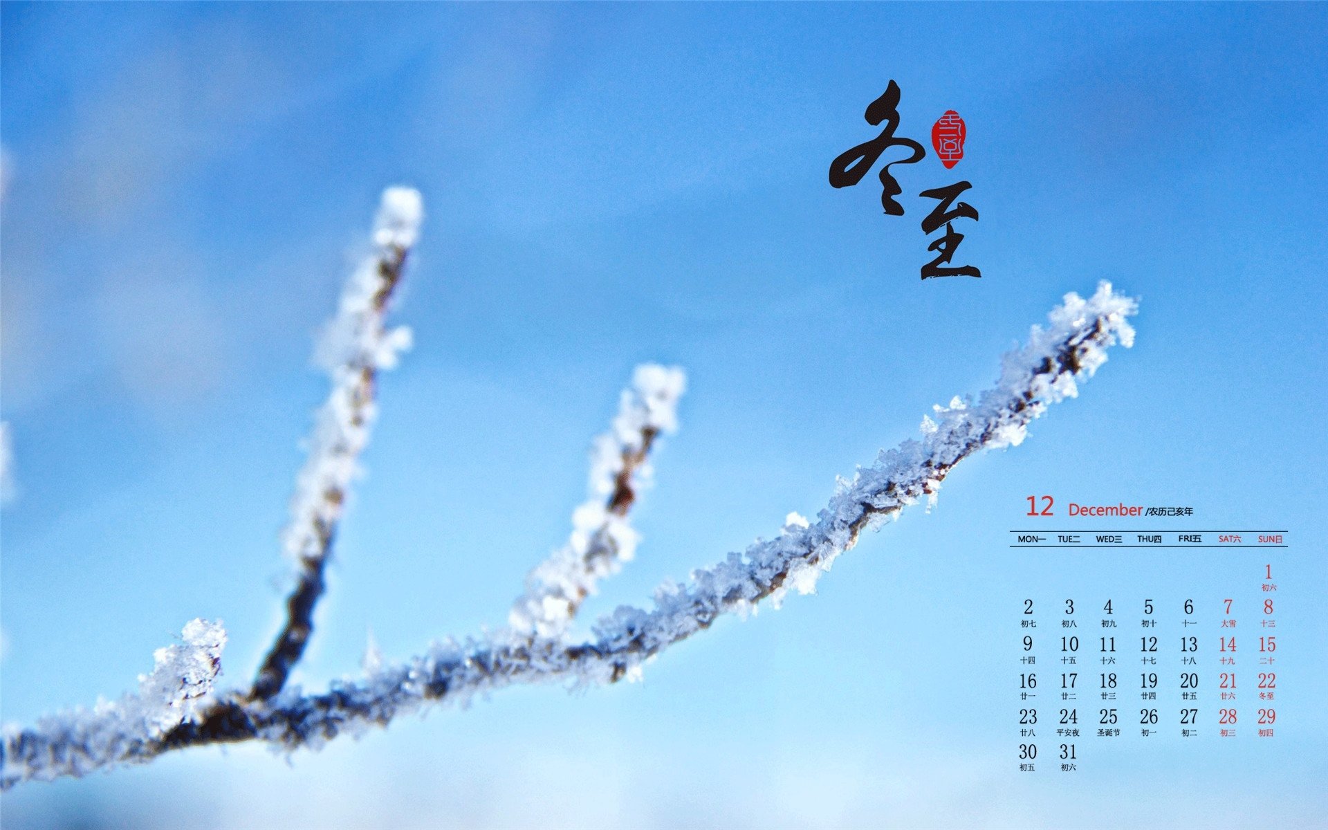 月历 2019年12月 日历