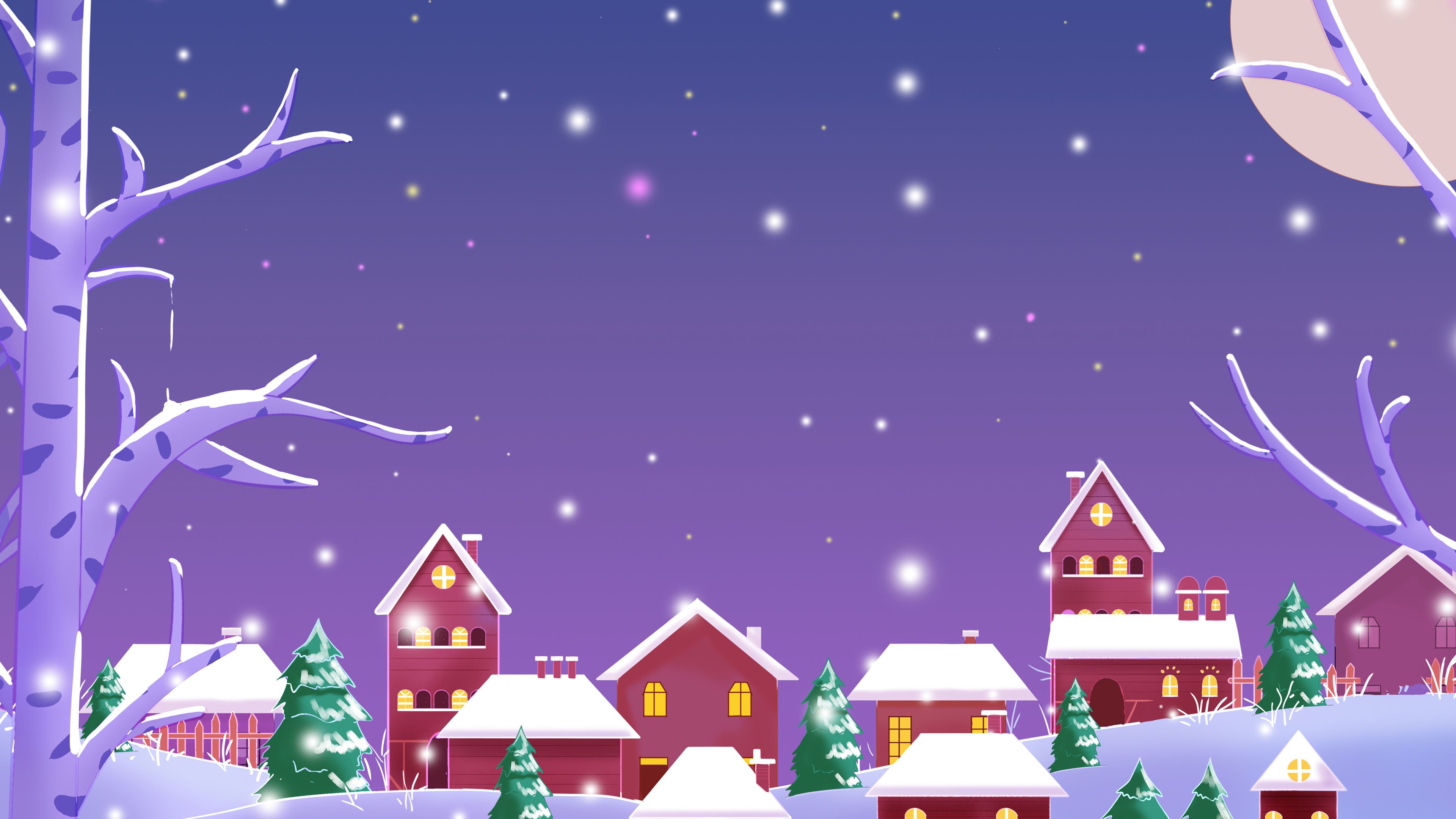 圣诞节 圣诞树 下雪 童话 卡通