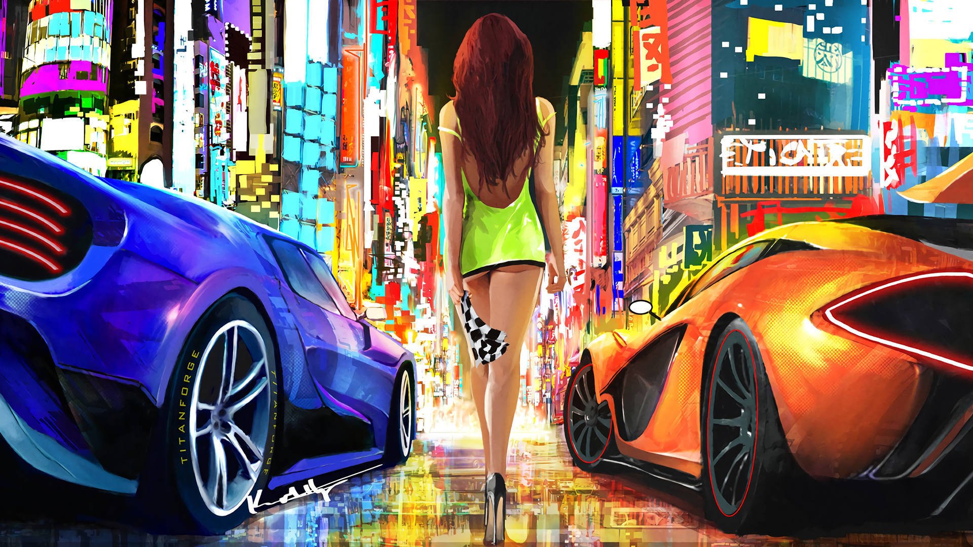 赛车 飙车 比赛 性感 城市夜景