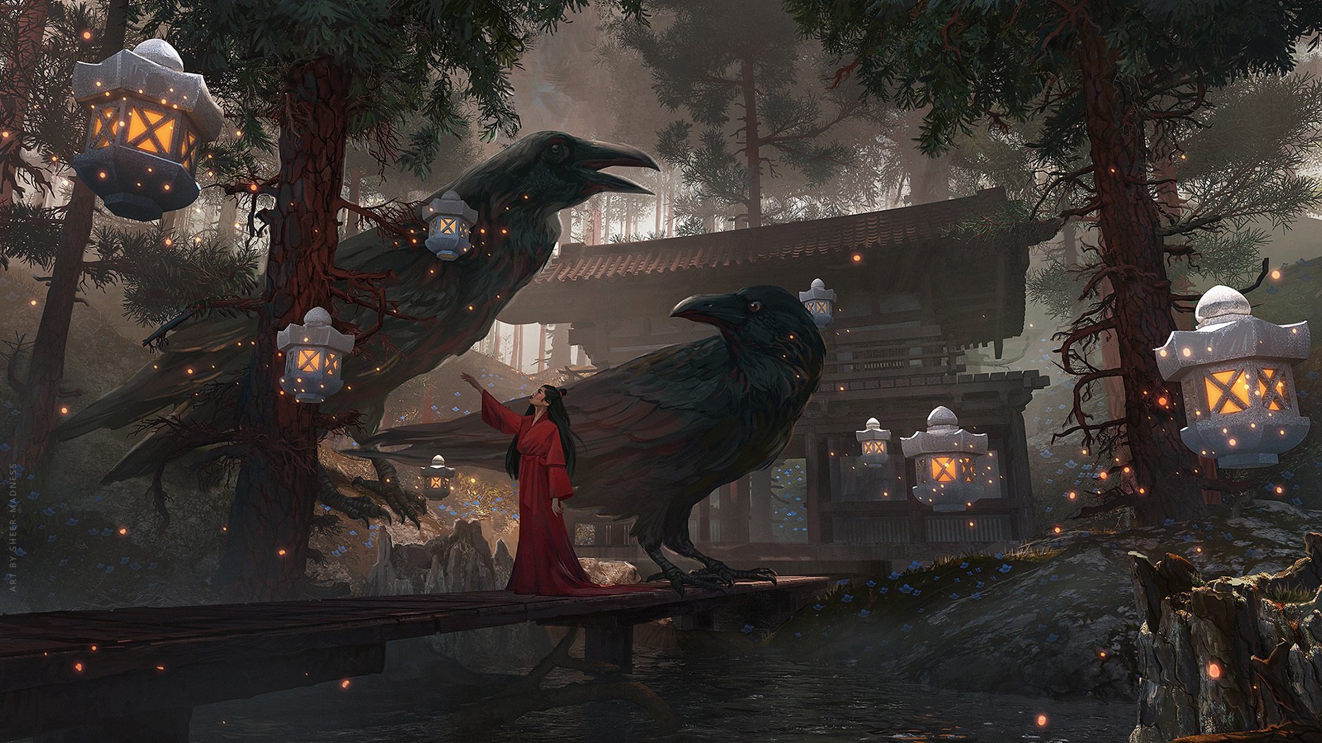 乌鸦 古风 红衣女子 神庙