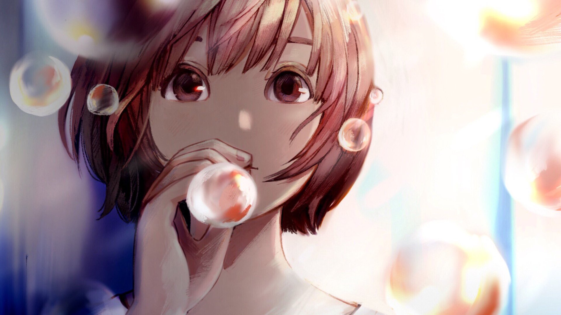 短发 吹泡泡 大眼睛 浪漫