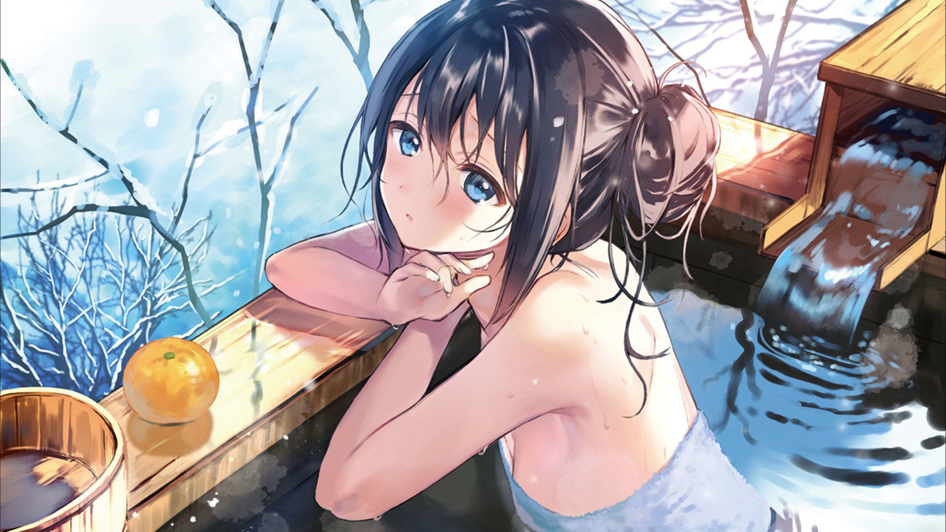 冬季 温泉 大眼女孩 橘子