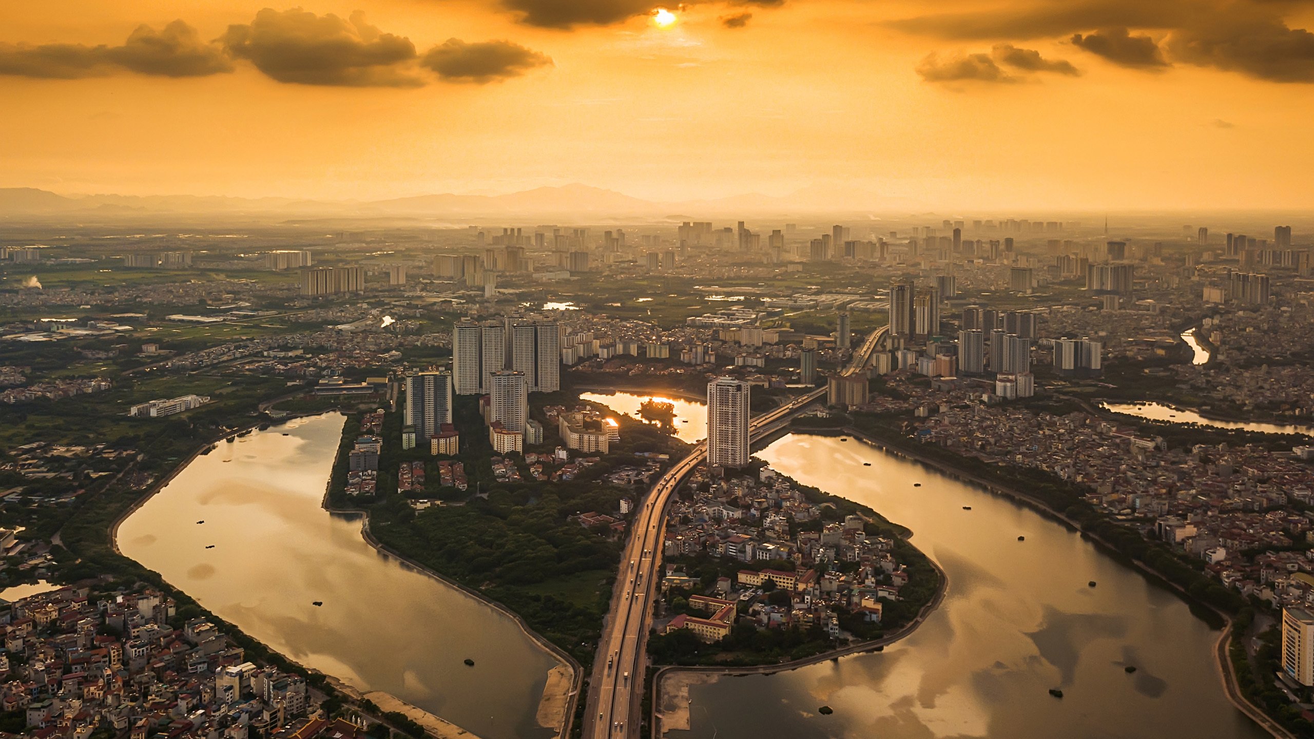 城市夜景 河内 傍晚 晚霞