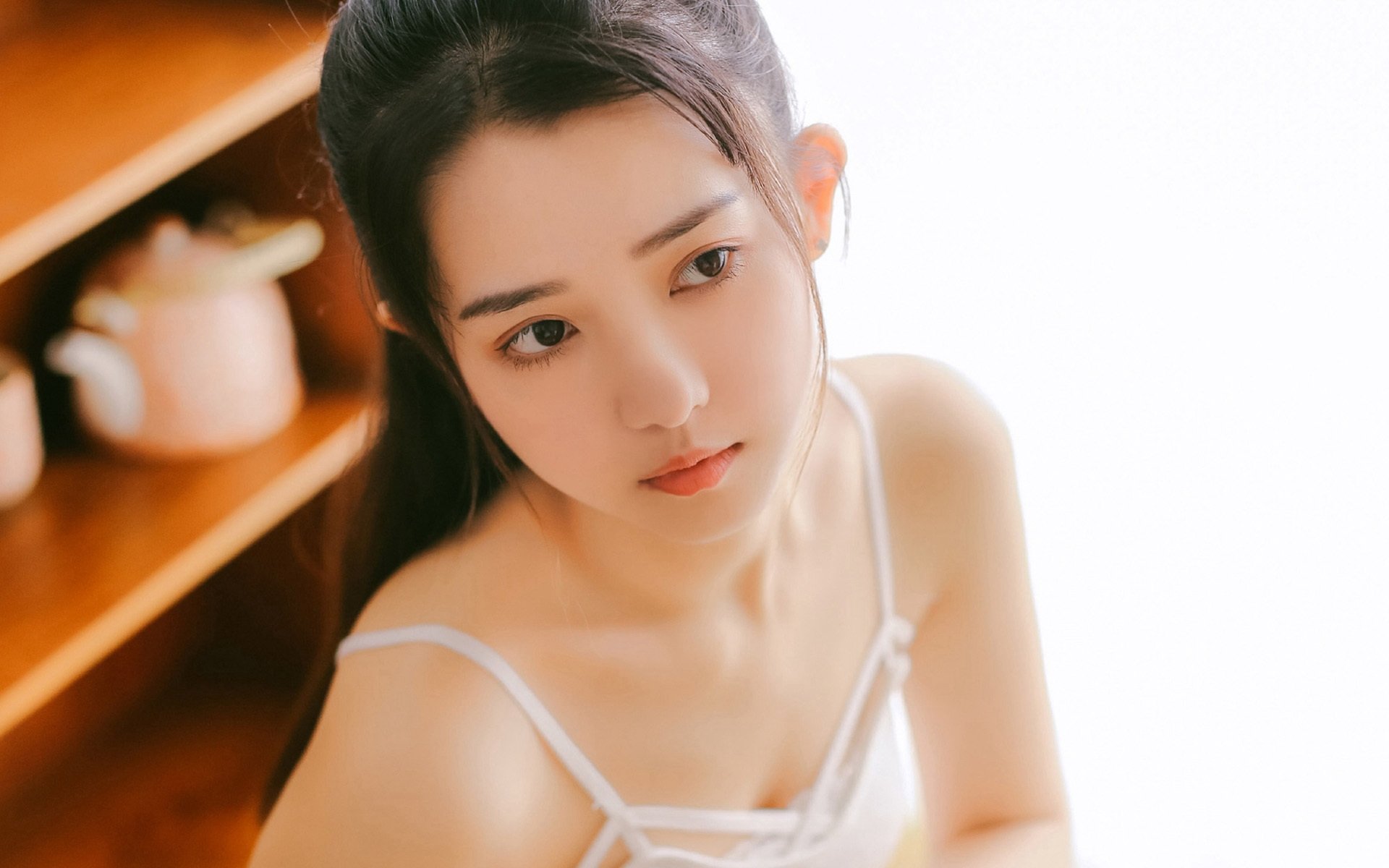 清纯 美肩 马尾 吊带 阳光