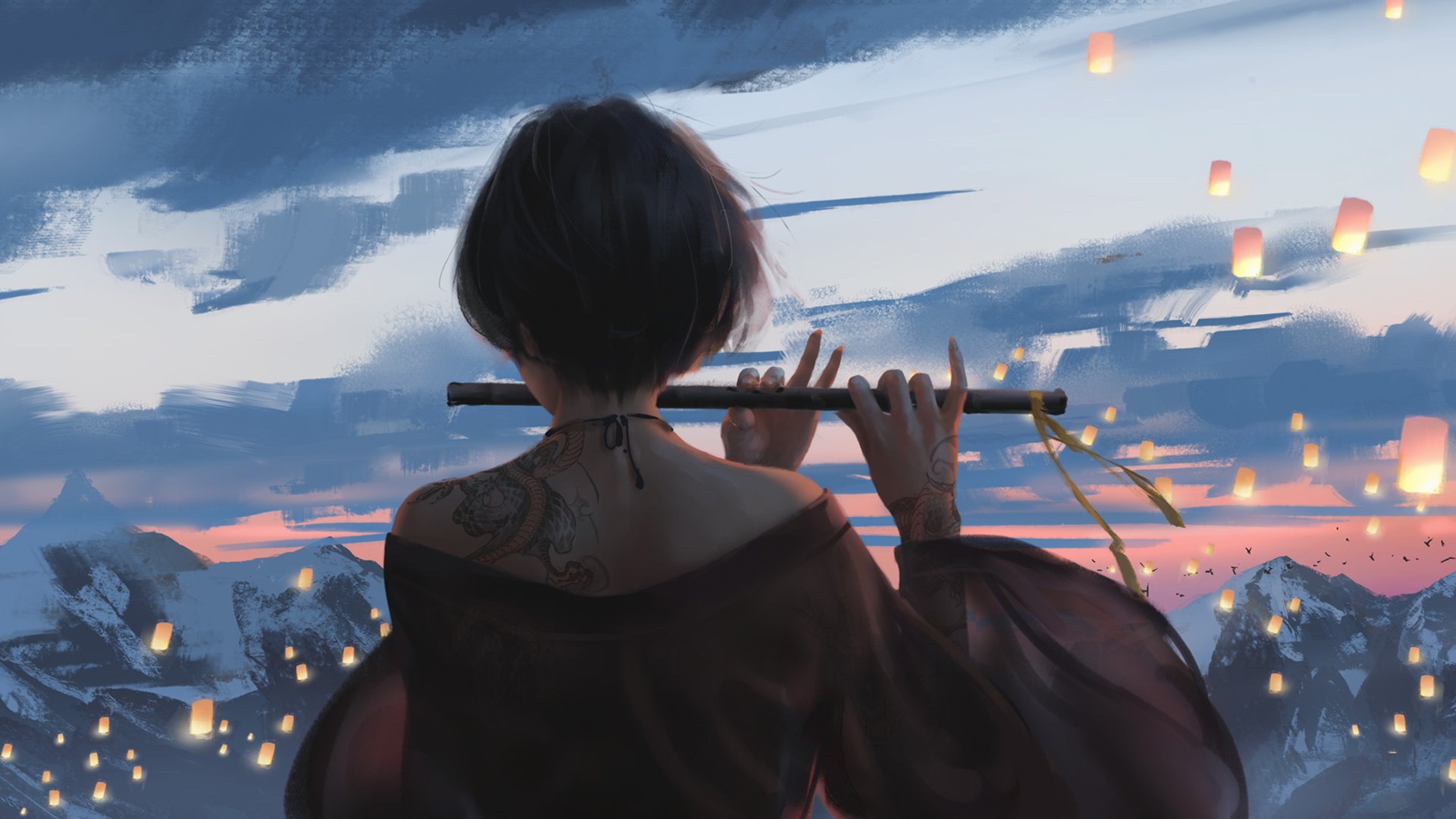 鬼刀 笛子 孔明灯 背影