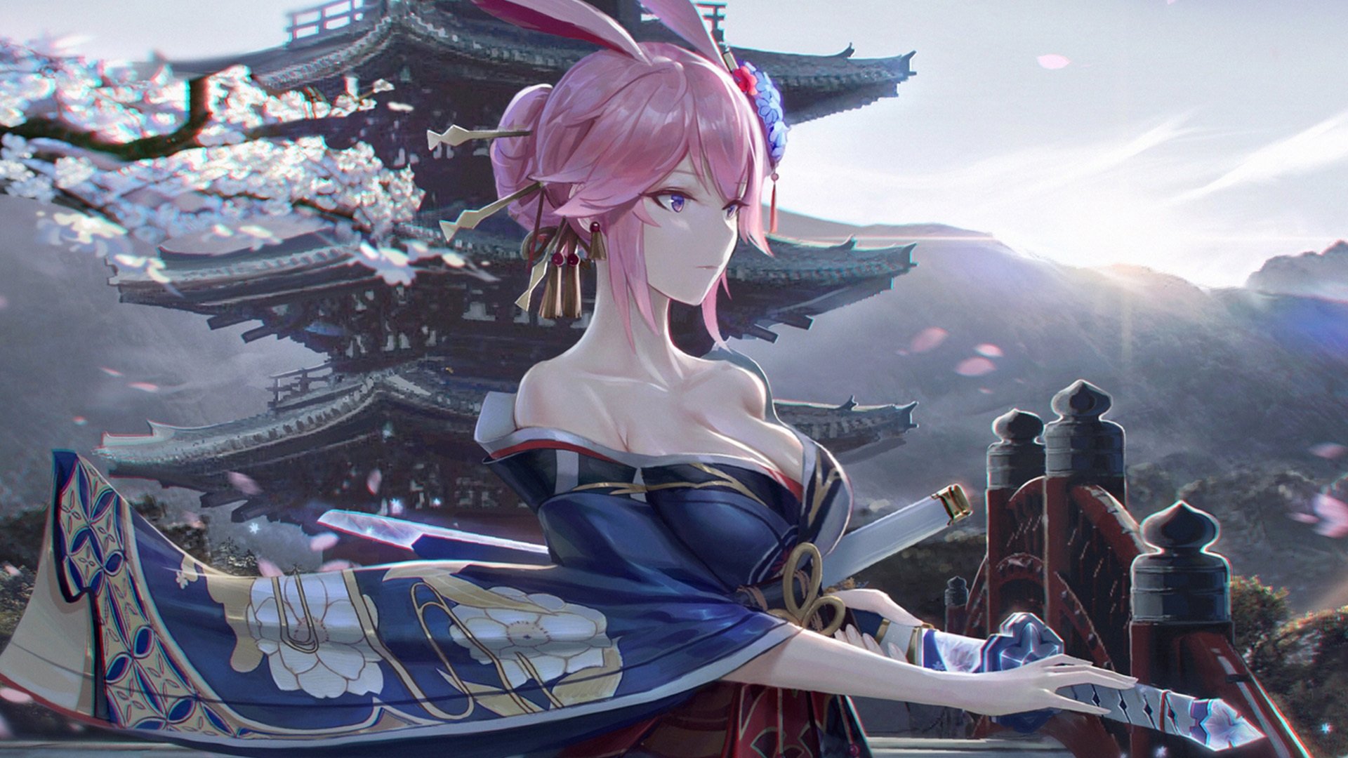 樱花 拔刀 阳光 塔 剑客