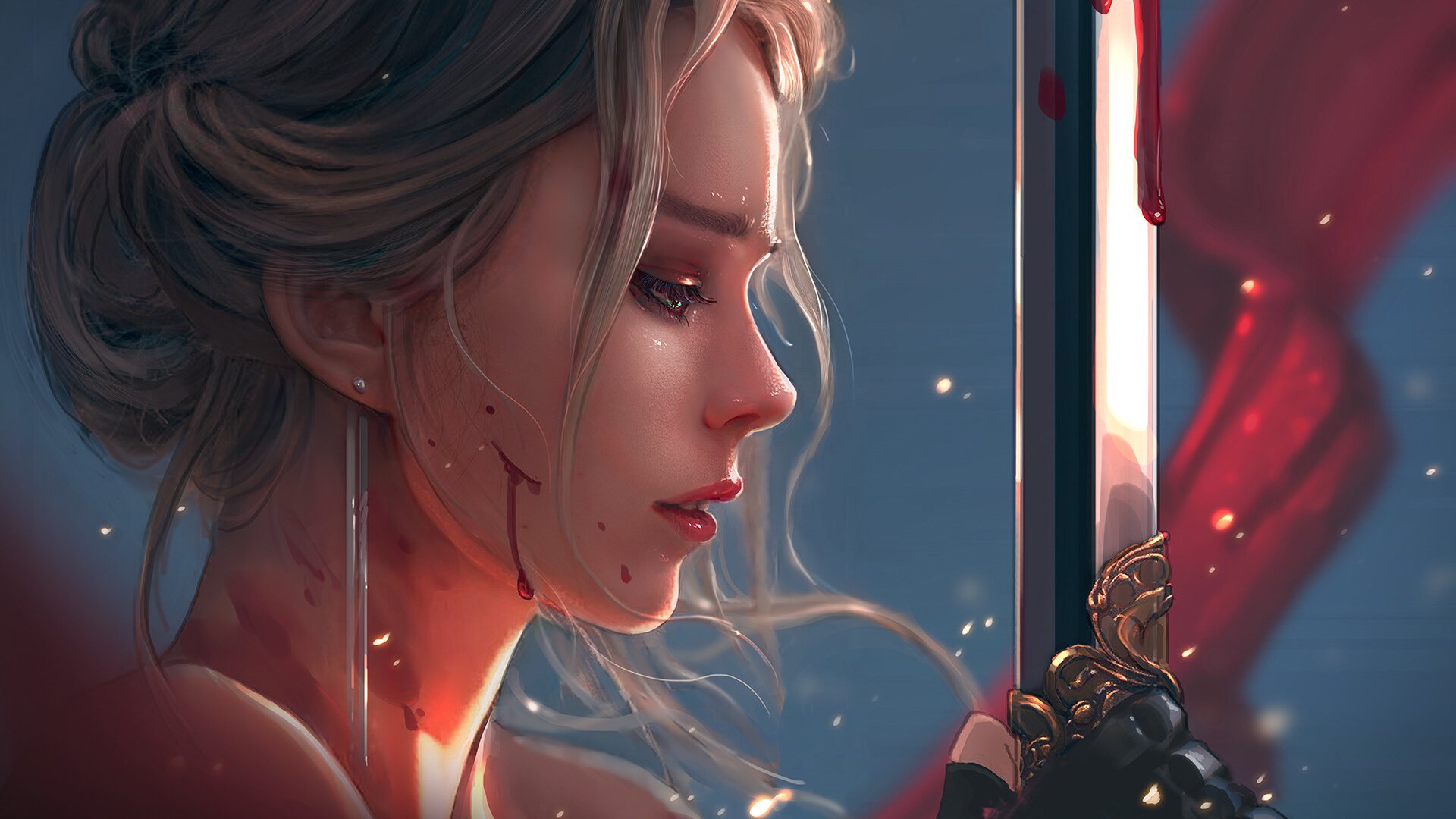 国风 鬼刀 光影 鲜血 剑 公主 耳环