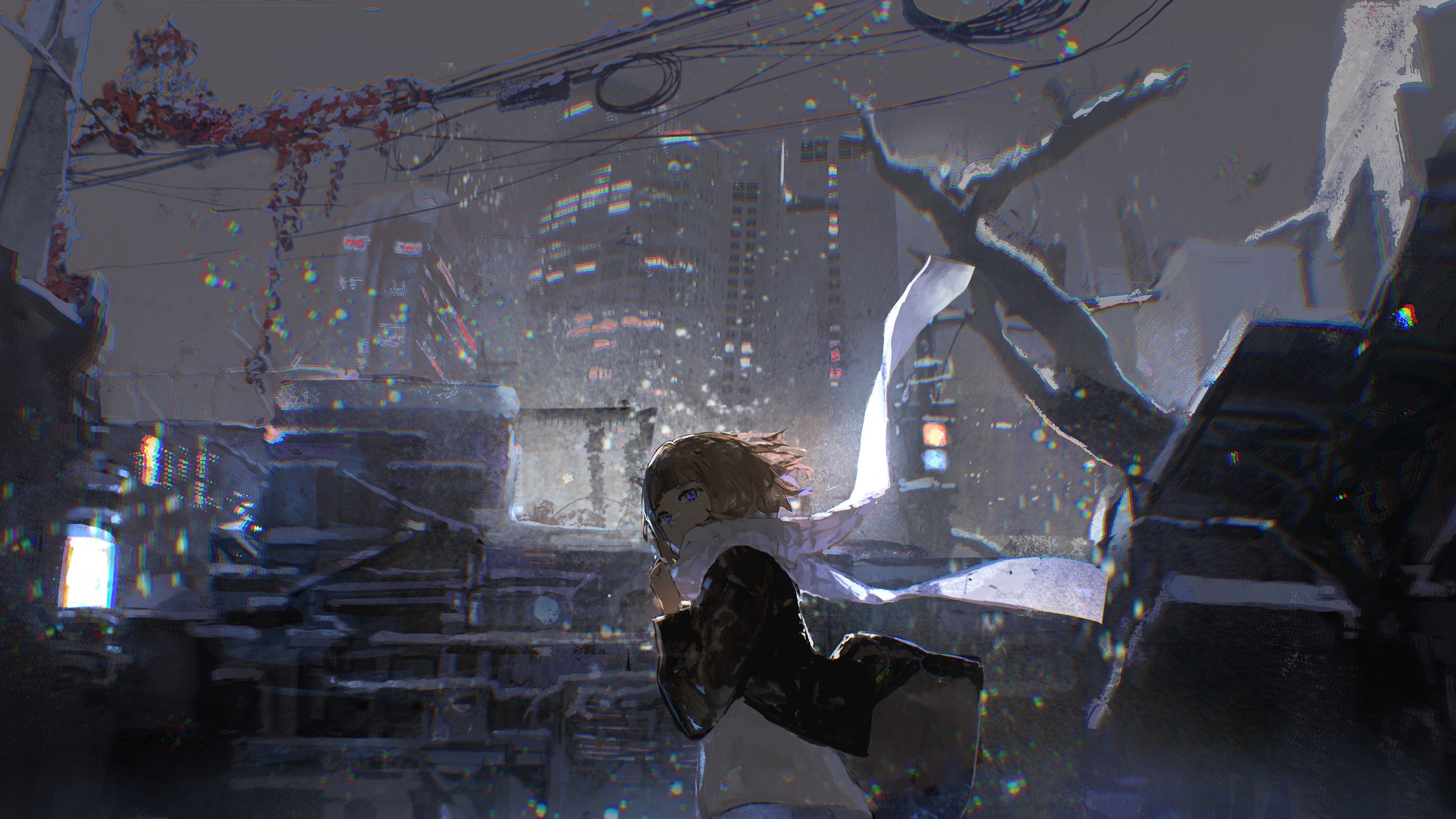 夜景 风雪 围巾 寒冷