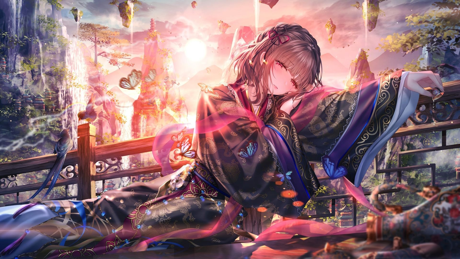 卡通人物 蝴蝶 仙境 慵懒