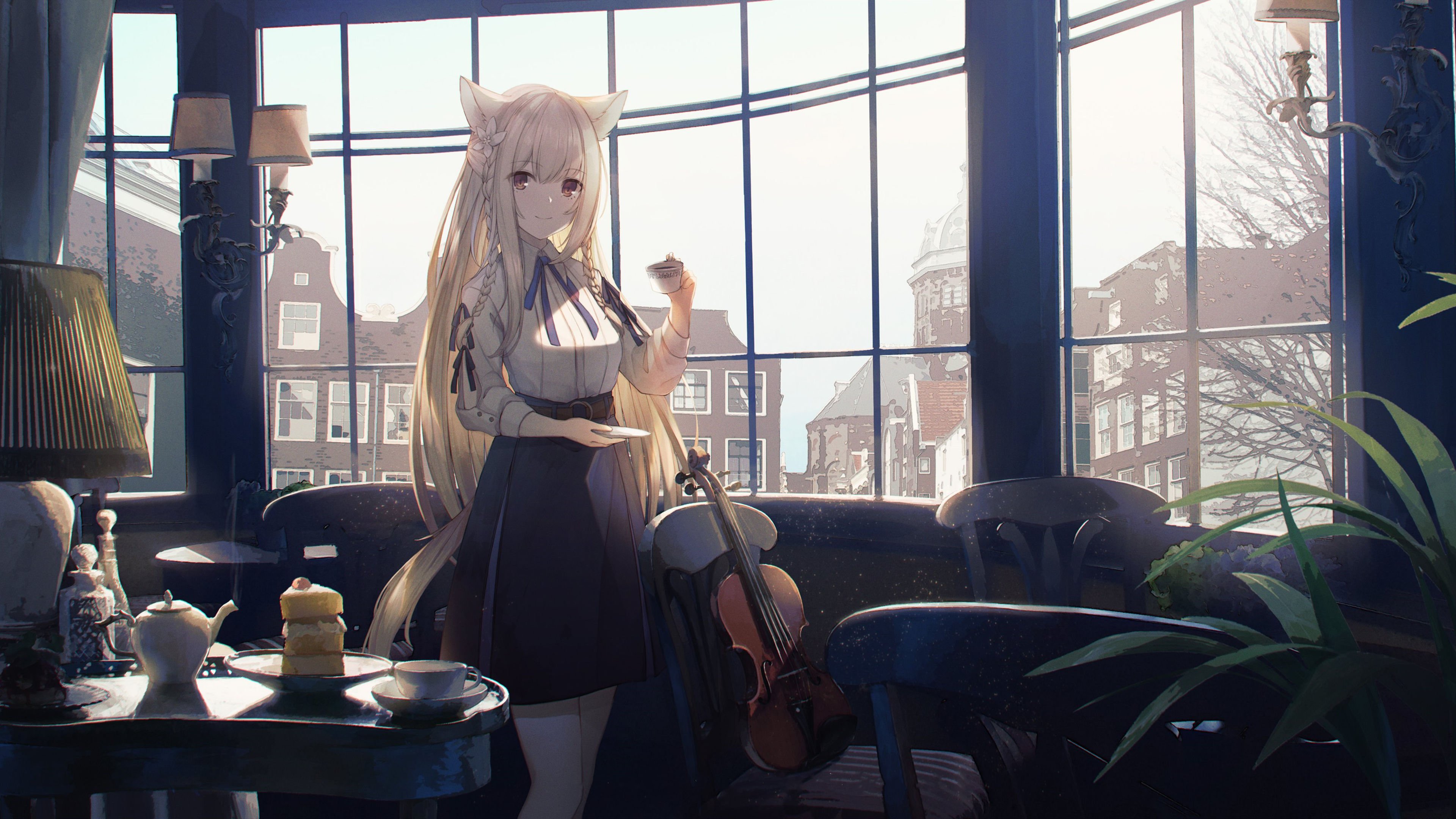 卡通人物 小提琴 咖啡