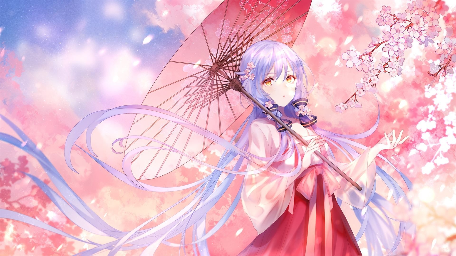 卡通人物 樱花 伞 浪漫