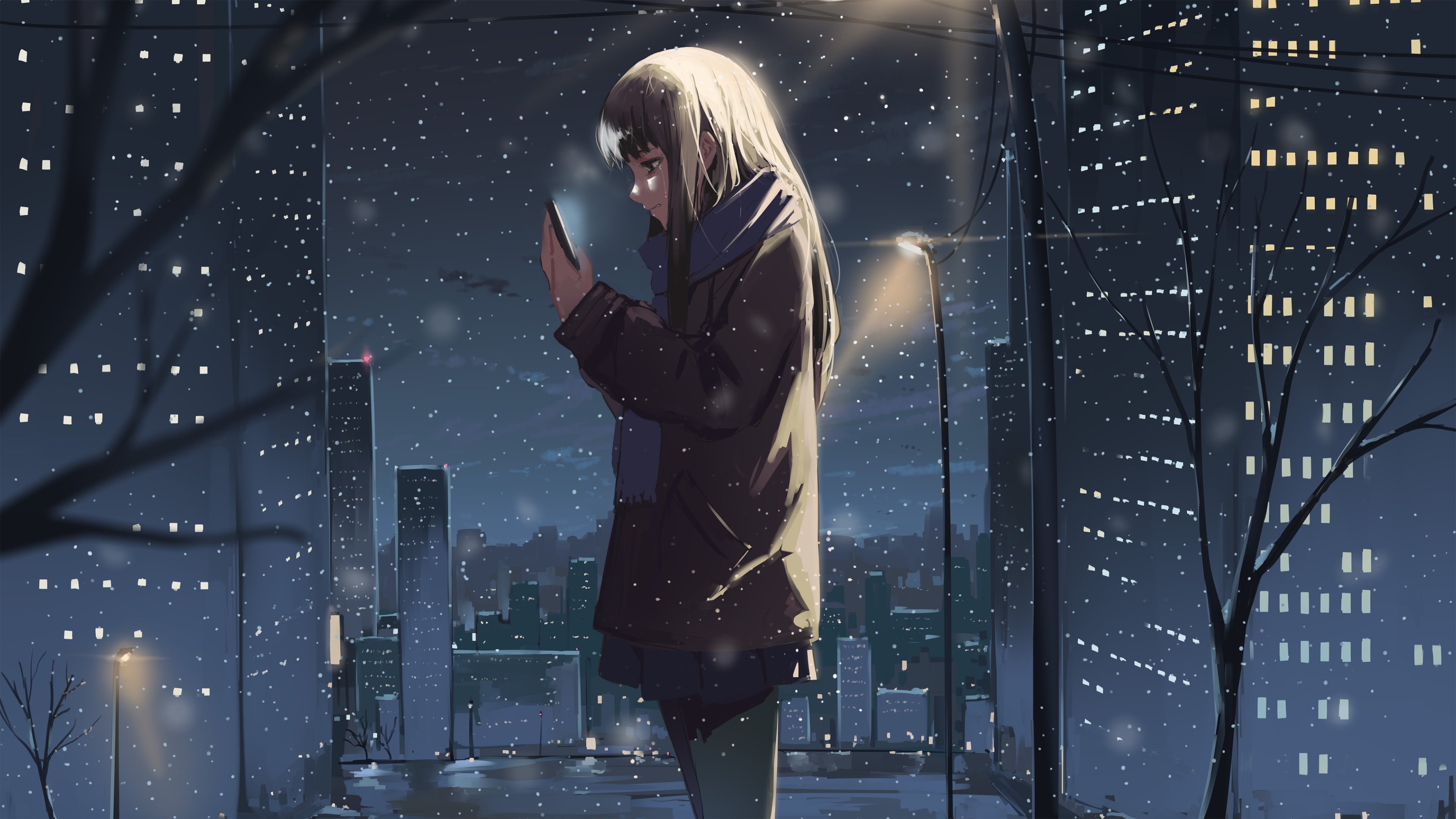 城市 夜景 手机 下雪