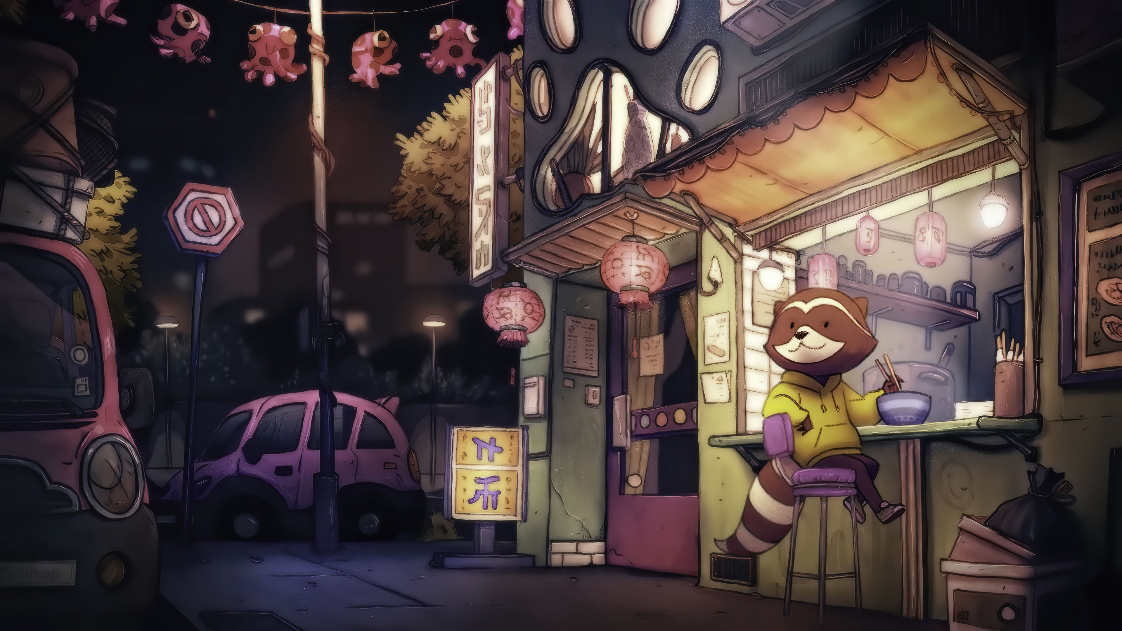 浣熊 拉面 夜宵 温馨