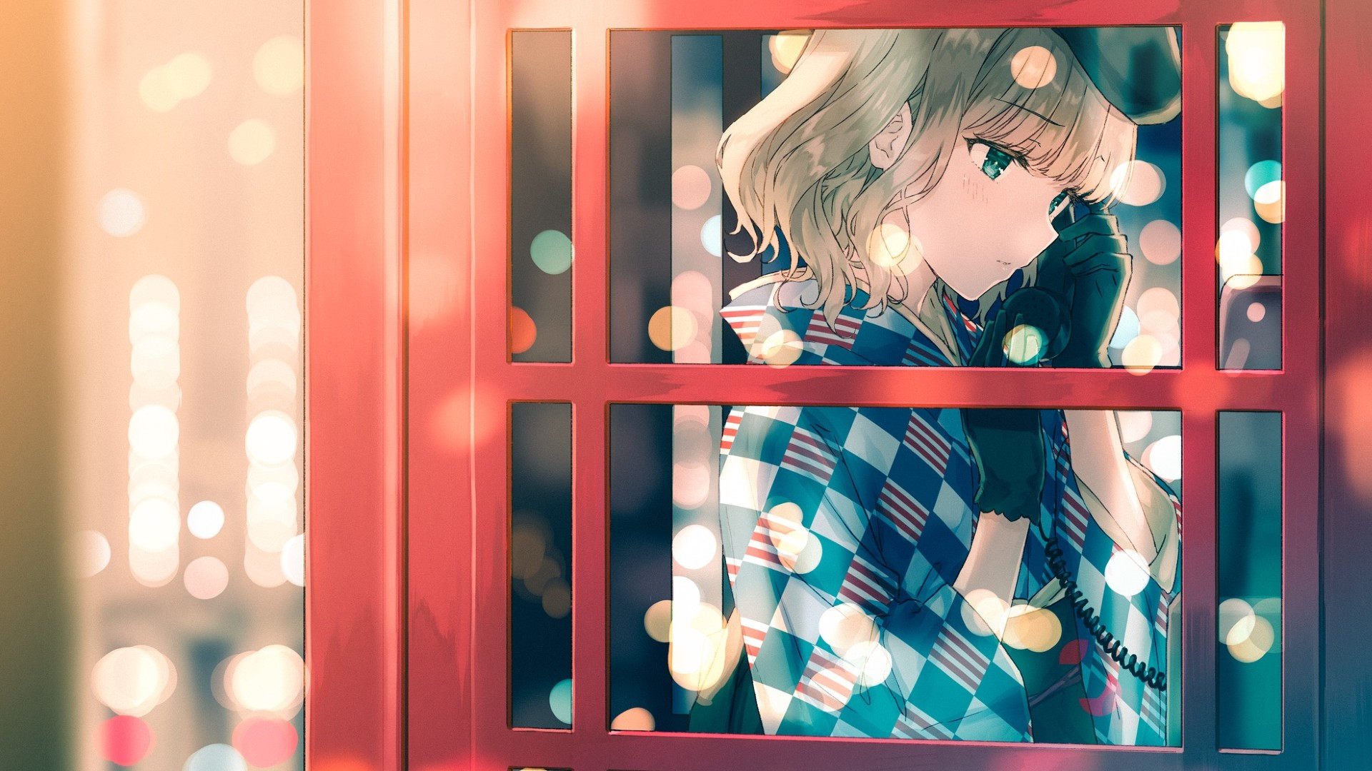 卡通人物 电话亭 灯光