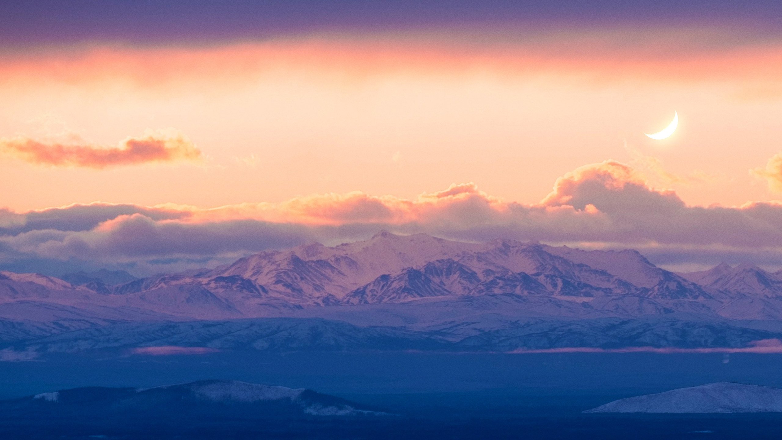 奇幻梦境 月亮 雪山 晚霞 红霞 山脉