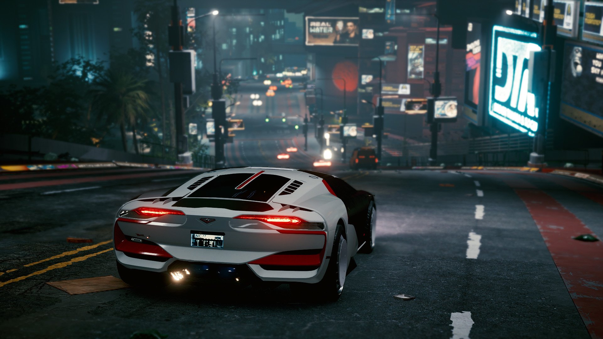 赛博朋克 2077 跑车 公路 未来城市 夜景