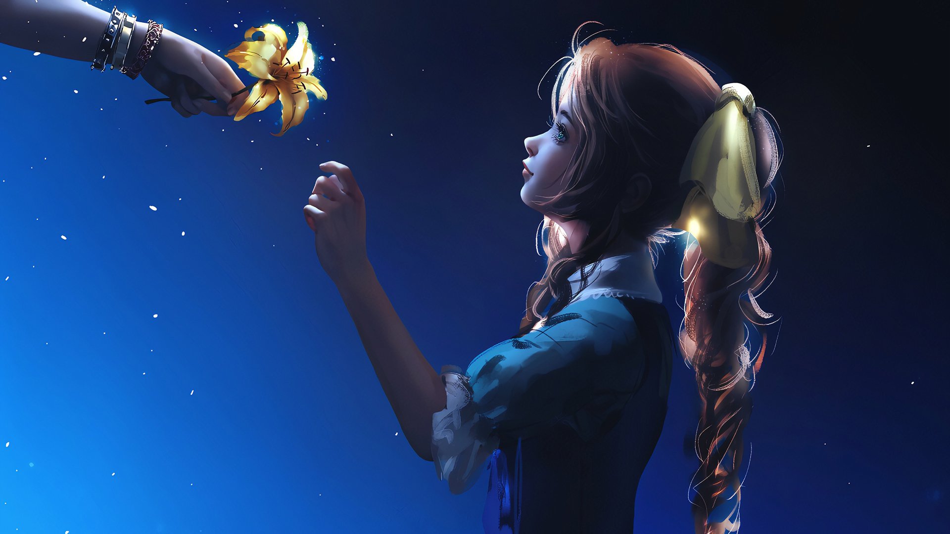 最终幻想 百合 长发 女孩 星光