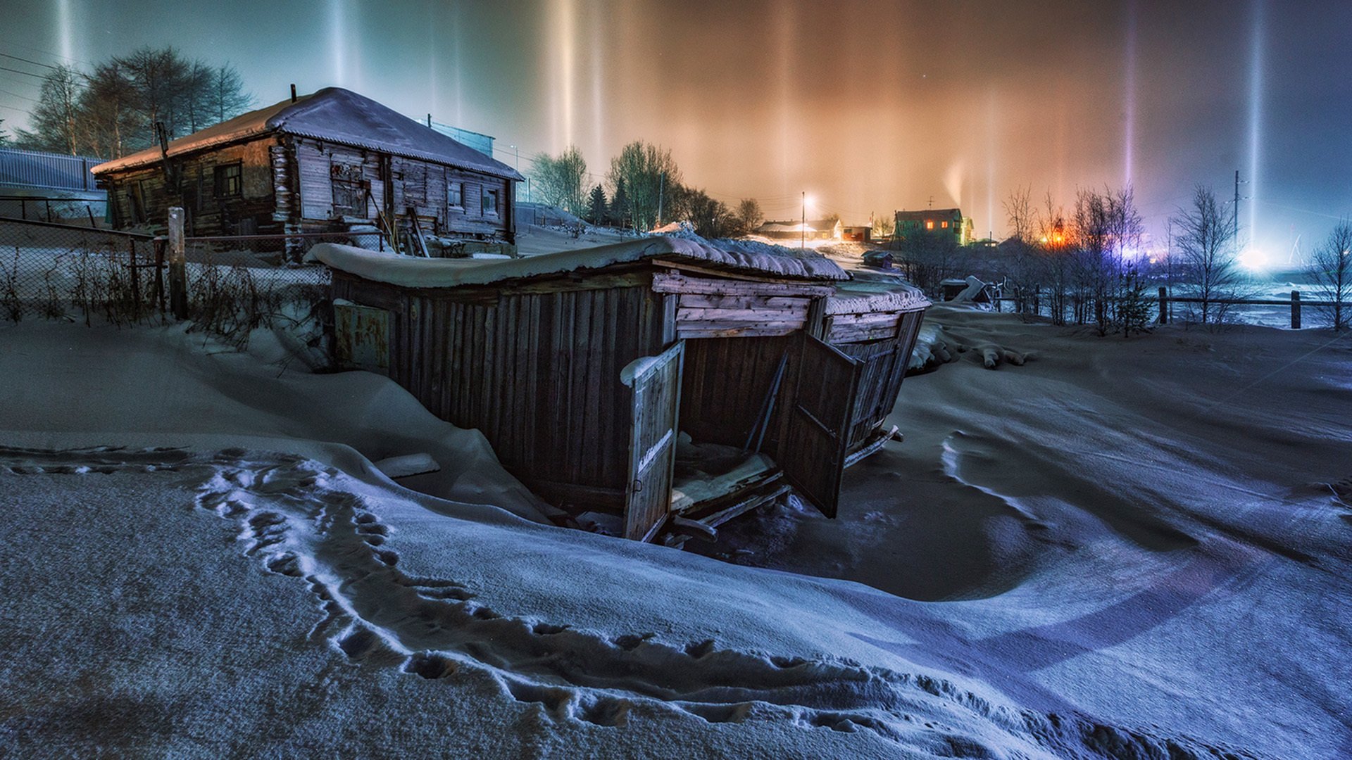 奇幻梦境 小木屋 极光 大雪