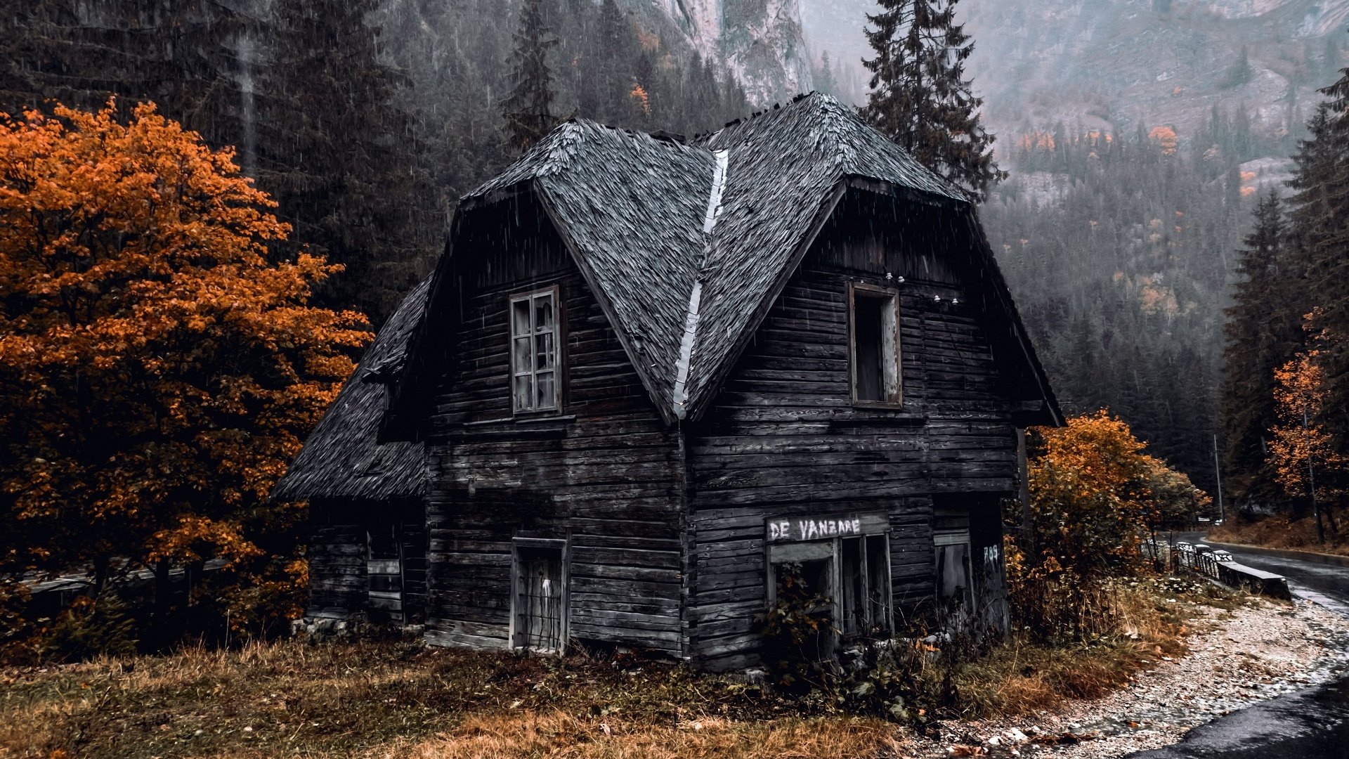 自然风光 小屋 秋天 森林