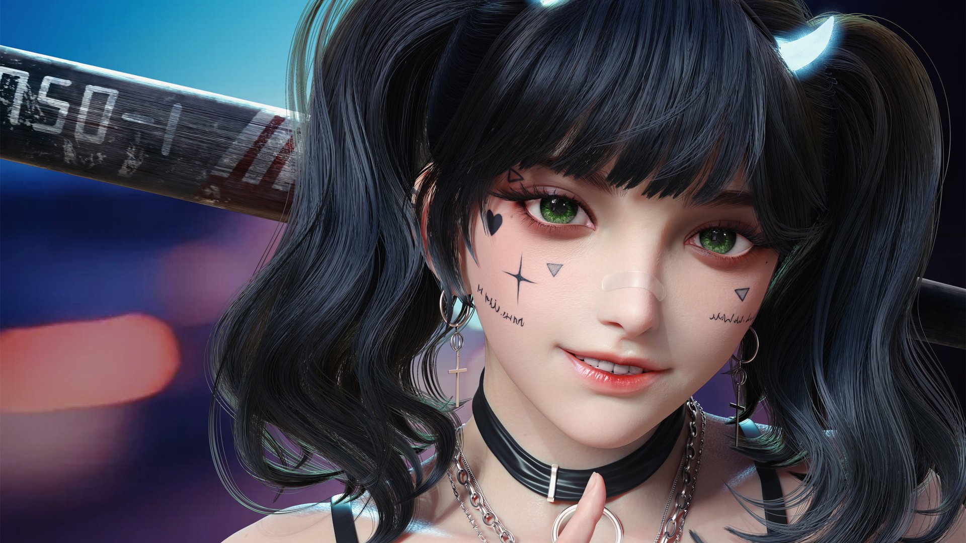 动漫  个性  可爱  马尾辫  绿色眼睛