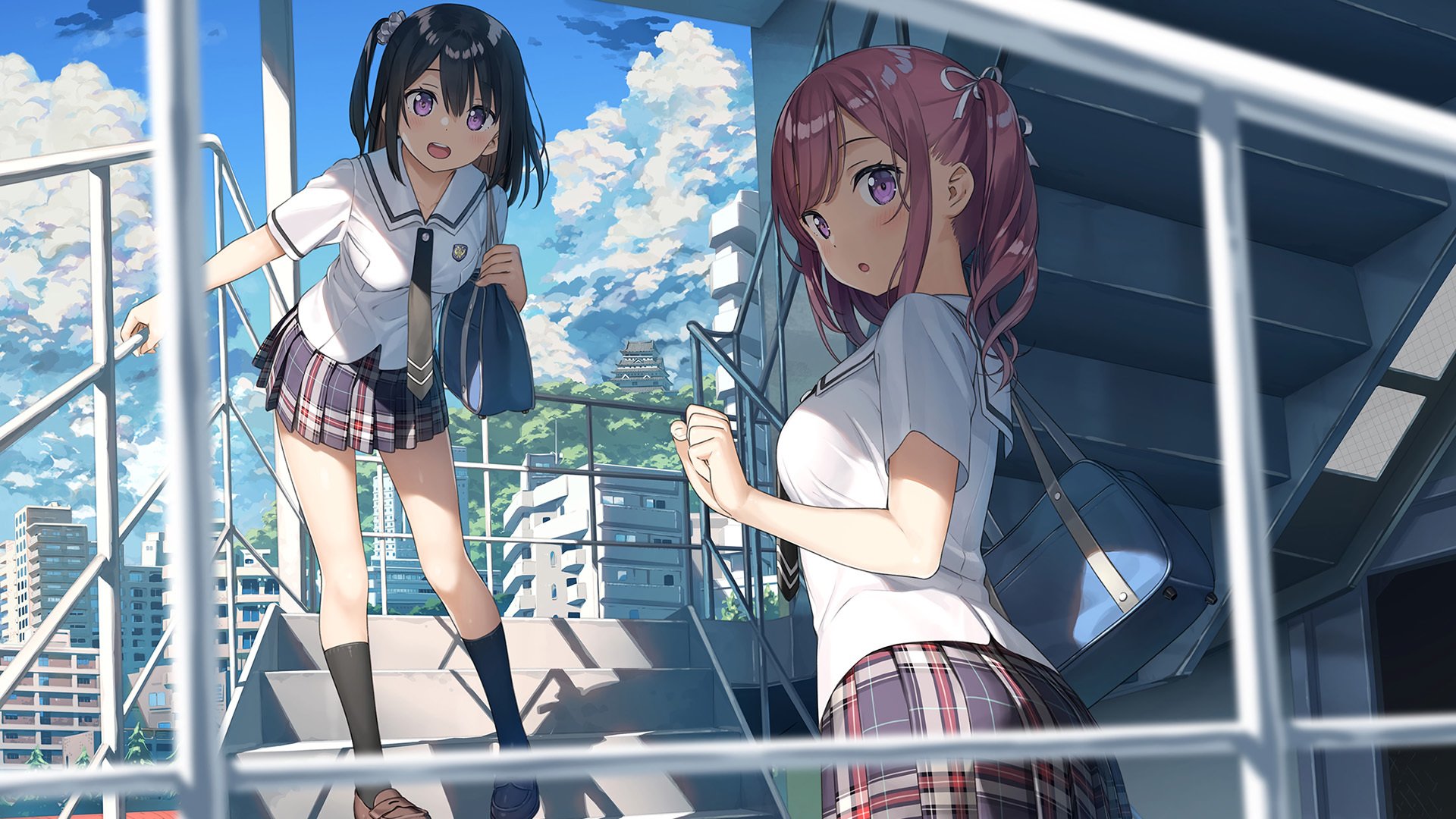 卡通人物 楼梯 放学后 学妹