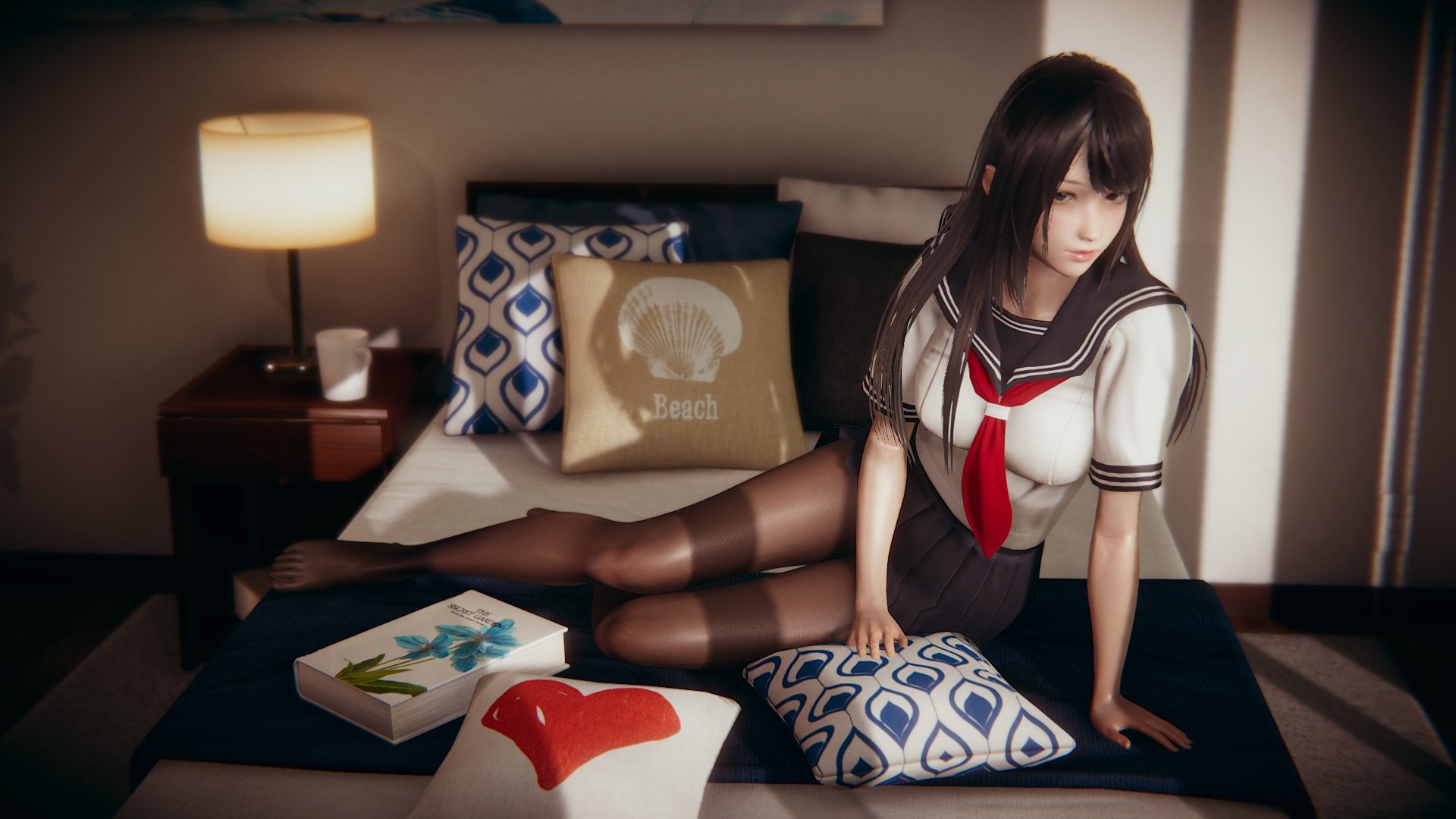 动漫 美女学生 水手服 黑色丝袜 裤袜 美腿