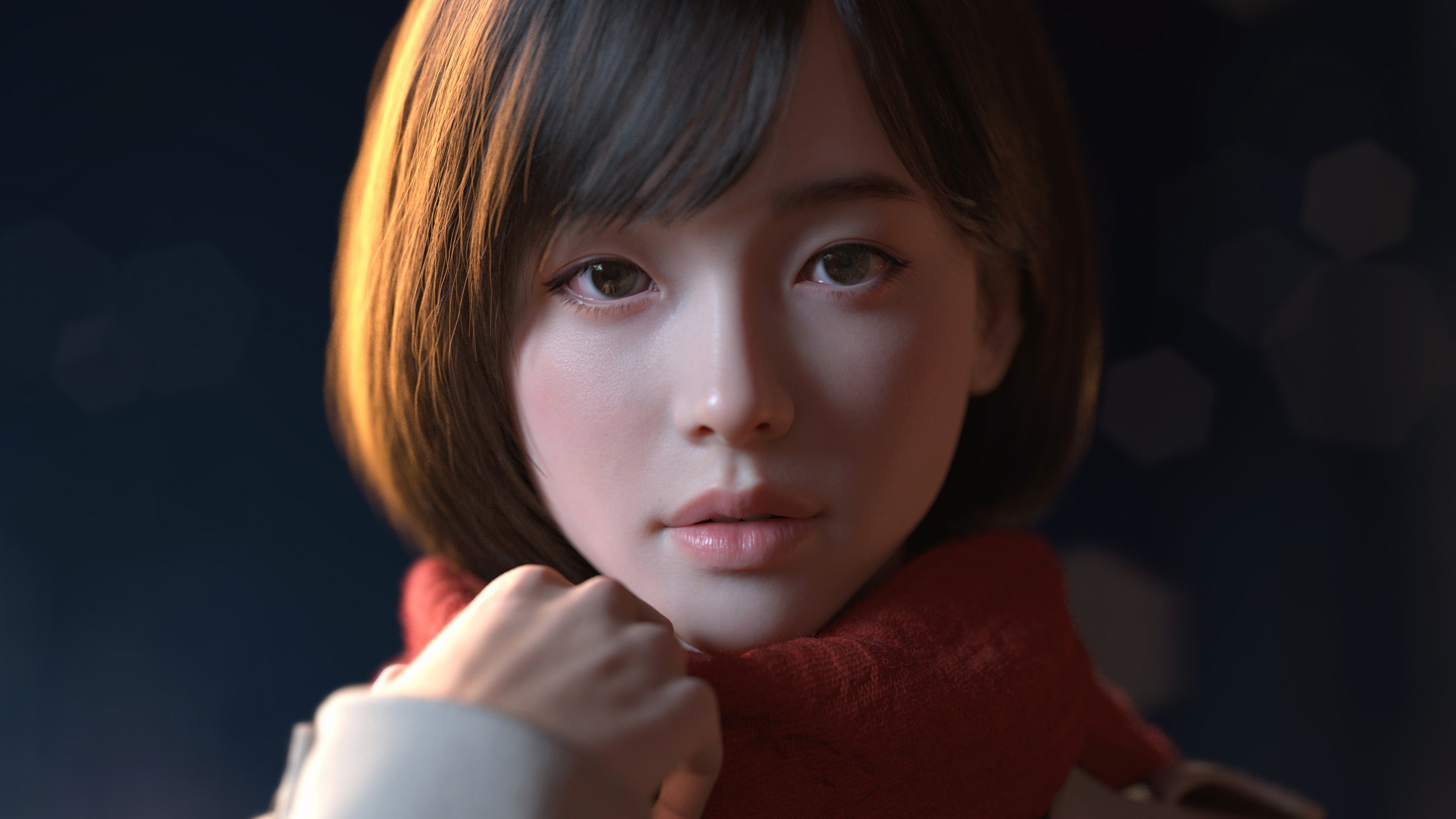 清纯 短发 围巾 3D 女孩