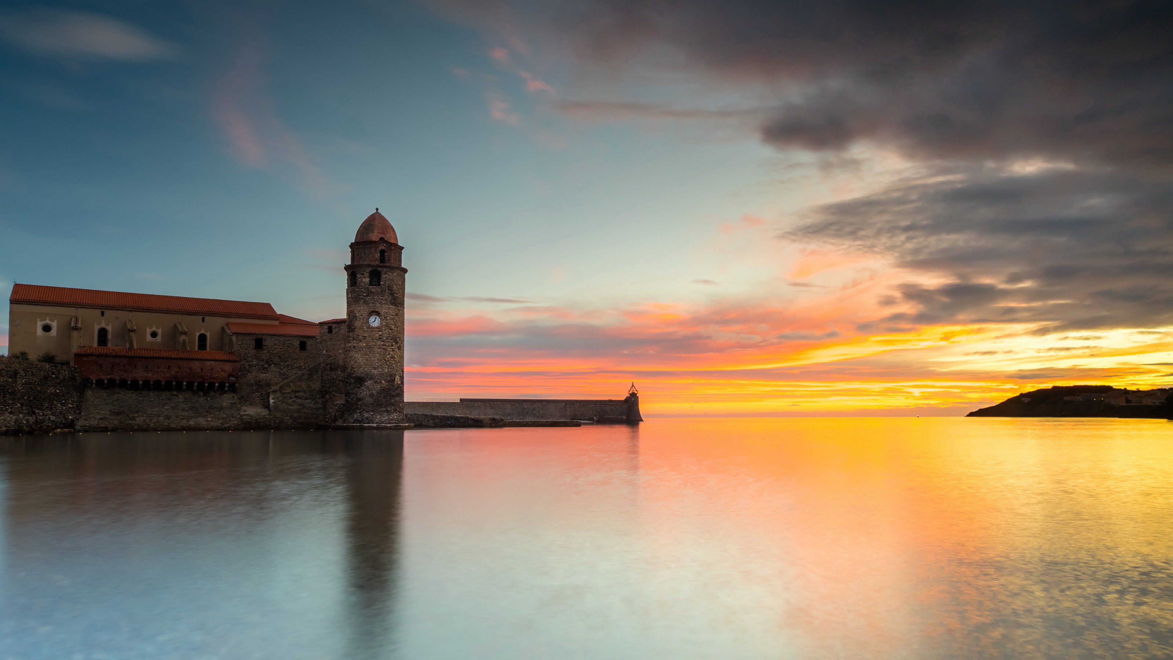 海洋天堂 教堂 晚霞 海天相接