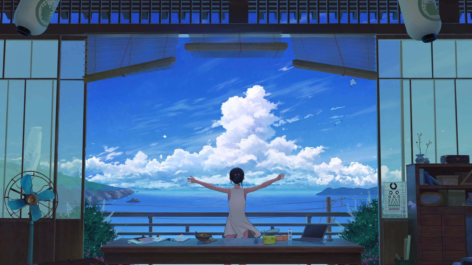 夏天 蓝天 海洋 海风 电扇