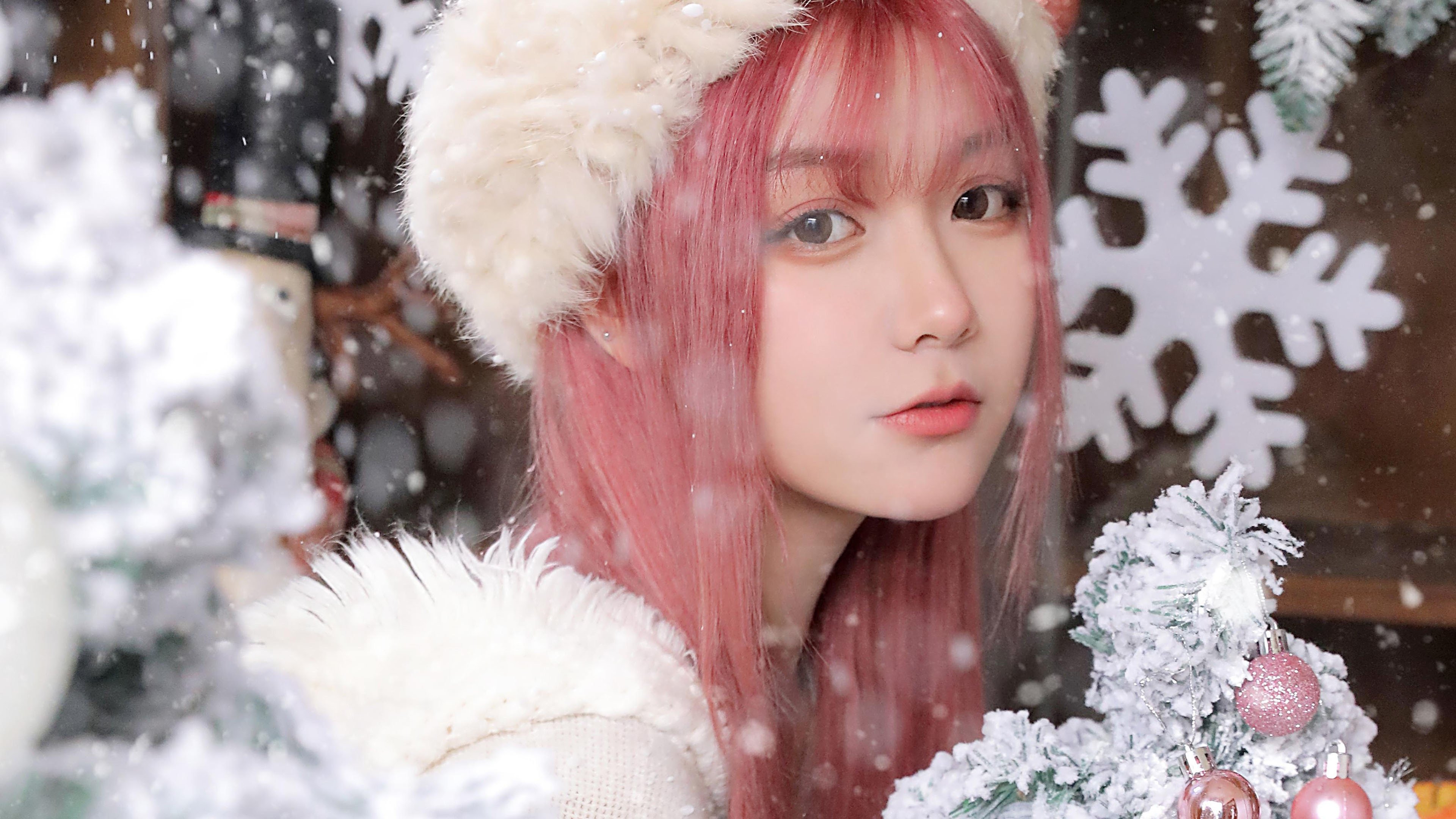 清纯 圣诞节 红头发 雪花