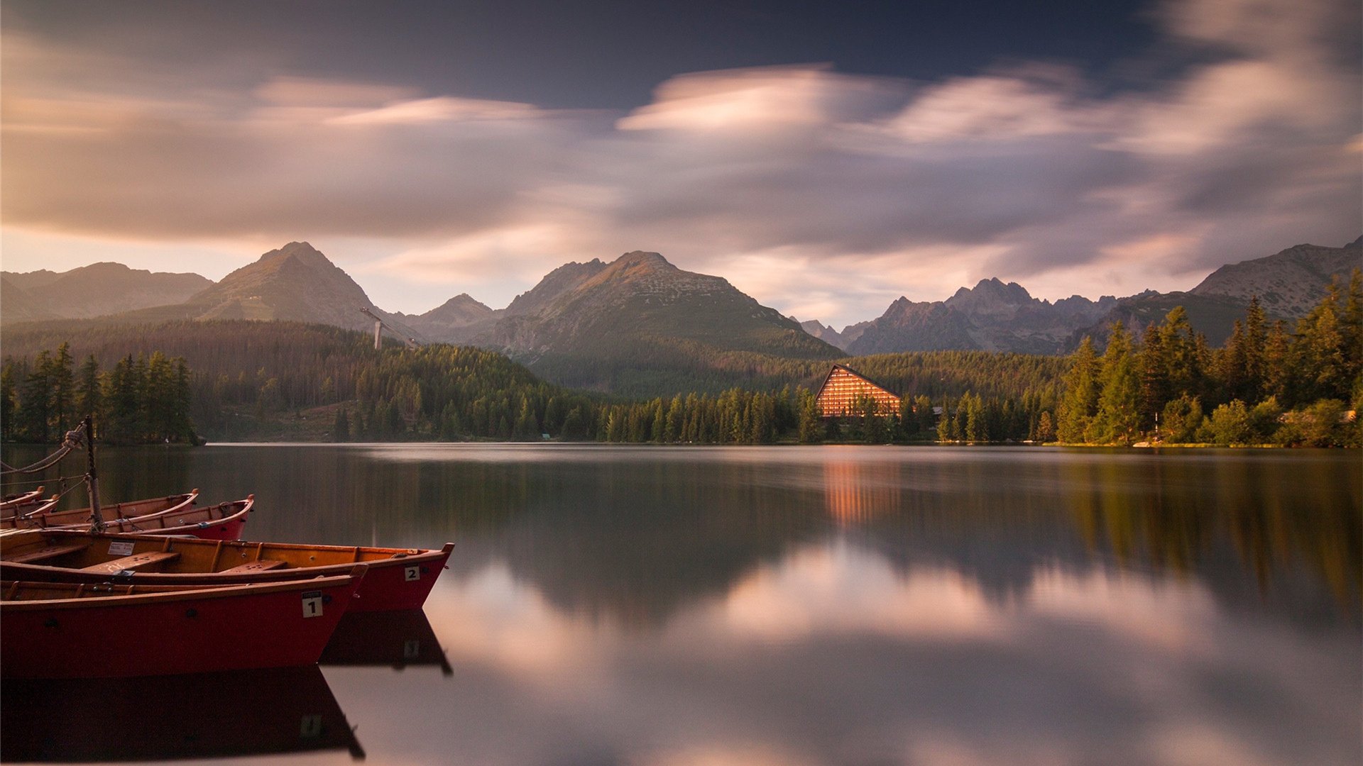 阿尔卑斯 舟 小船 湖 傍晚