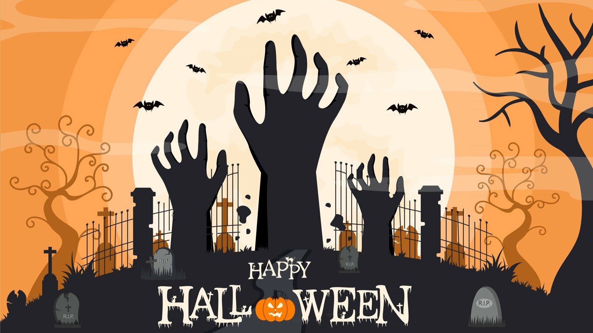 万圣节 墓碑 手 蝙蝠