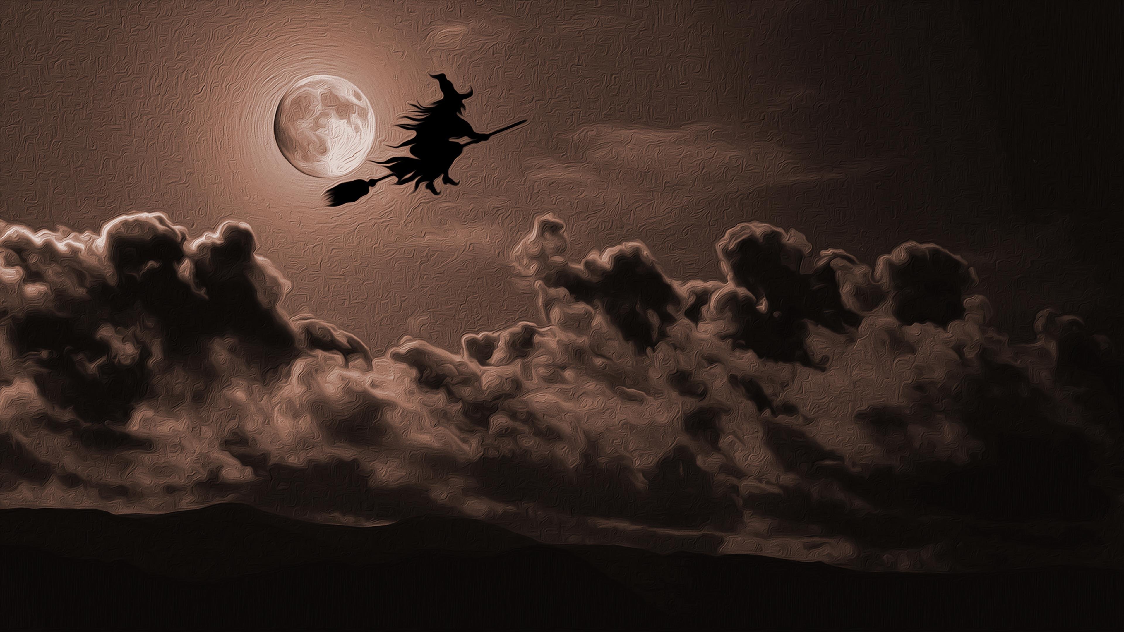 乌云 夜晚 女巫 扫把 飞行